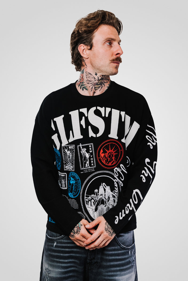 SLFSTM WAFFLE LONGSLEEVE BLACK - Shoebuya Design