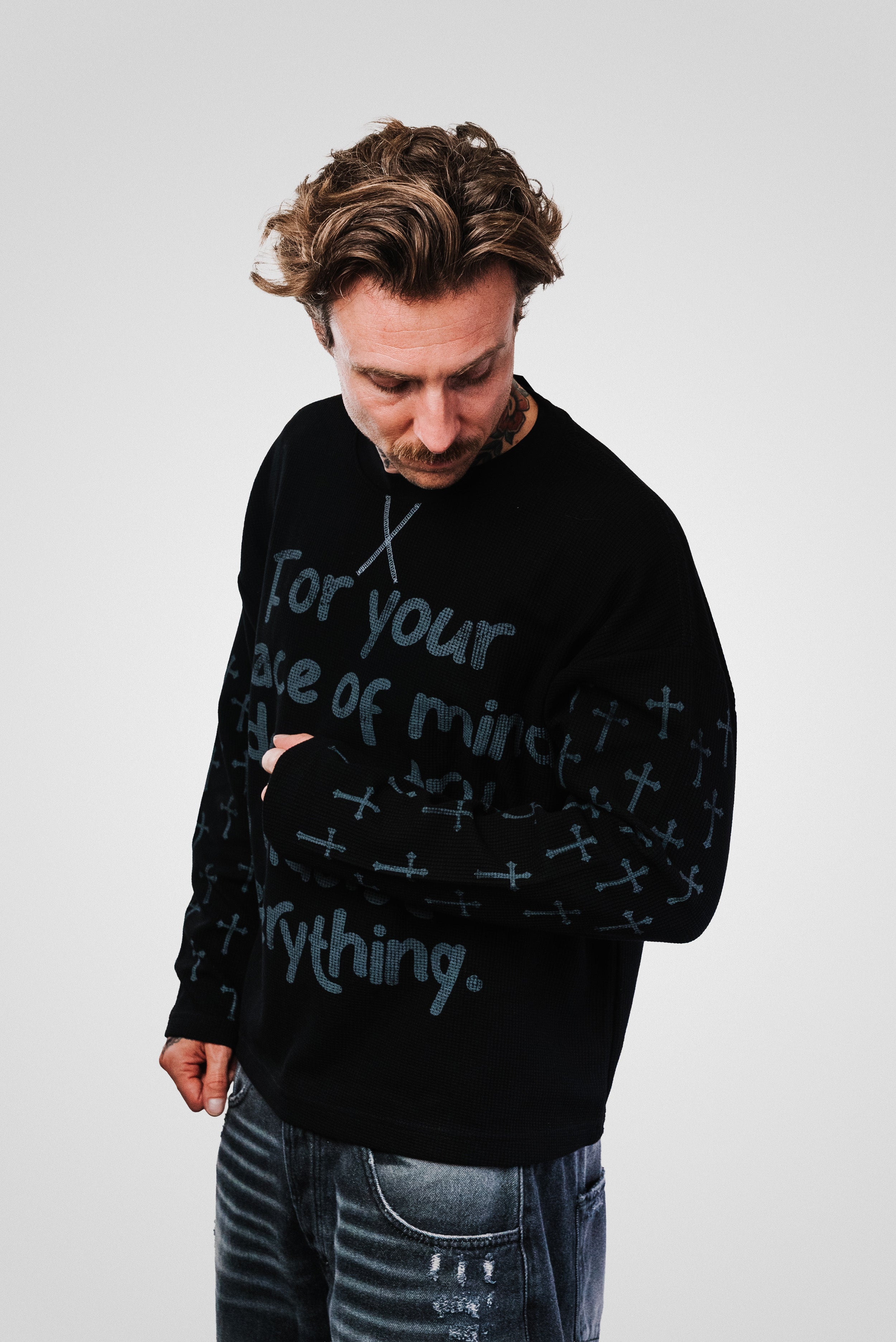 PEACE WAFFLE LONGSLEEVE BLACK - Shoebuya Design