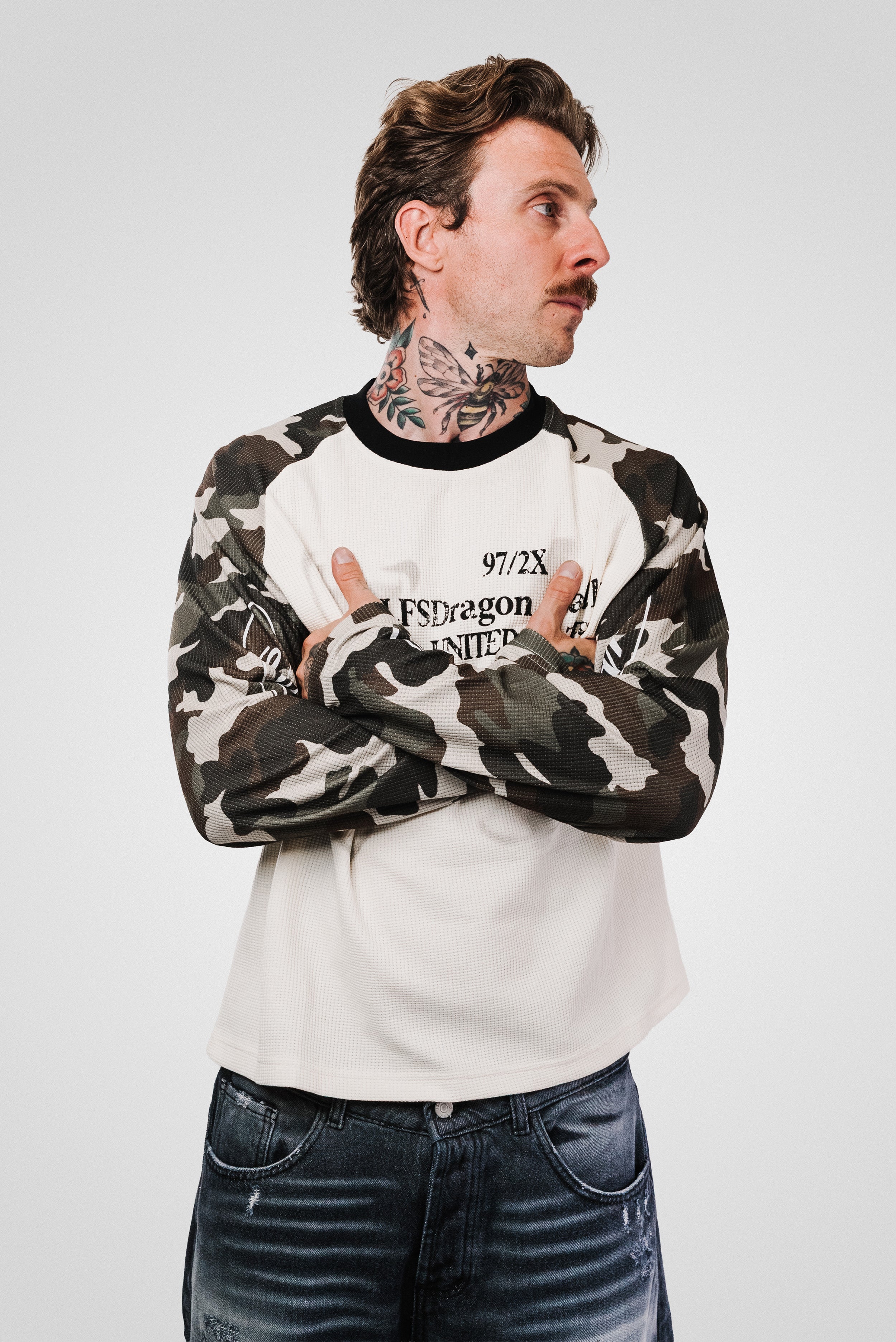 DRAGON WAFFLE MILITARY SLEEVE LONGSLEEVE CREAM - Shoebuya Design