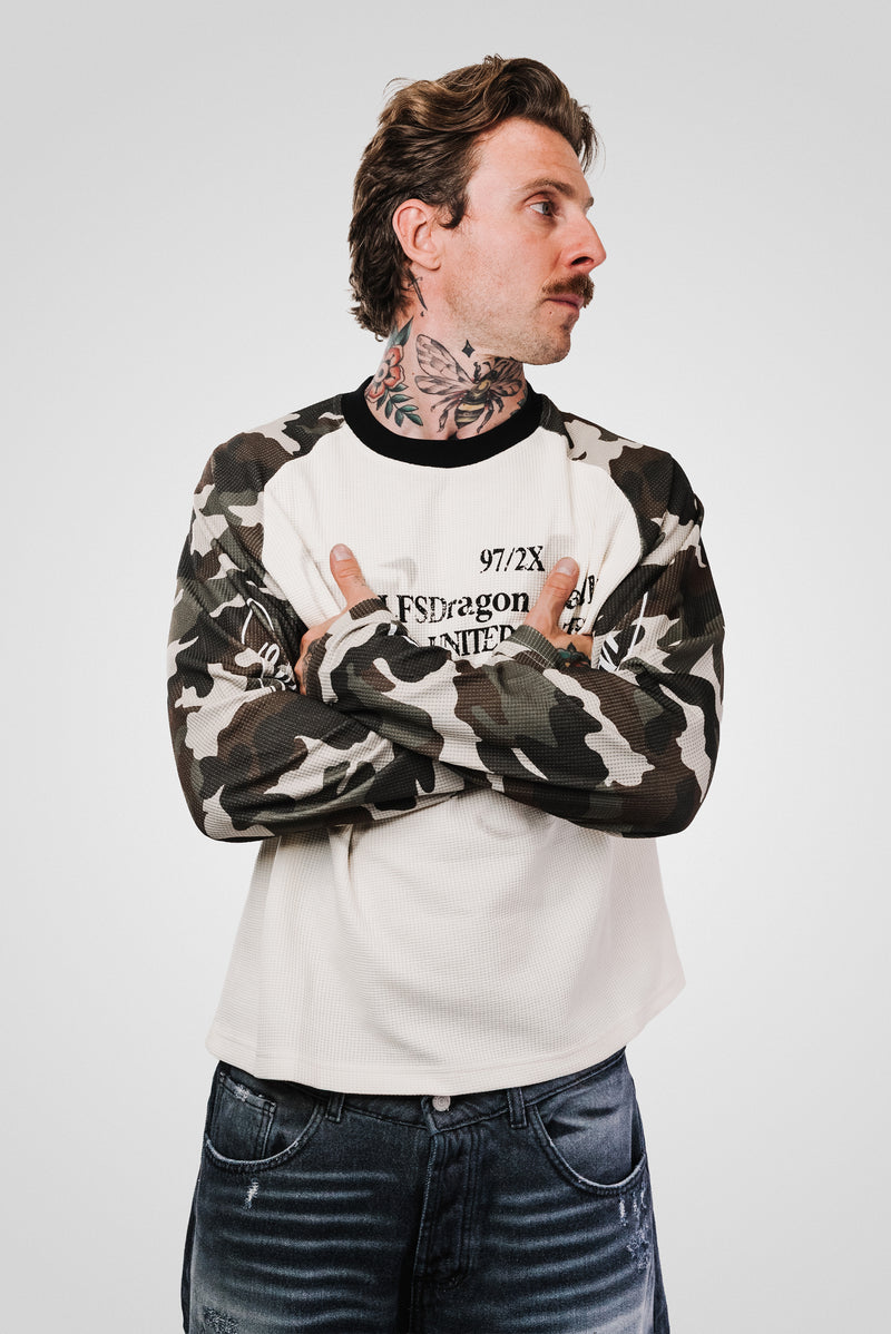 DRAGON WAFFLE MILITARY SLEEVE LONGSLEEVE CREAM - Shoebuya Design
