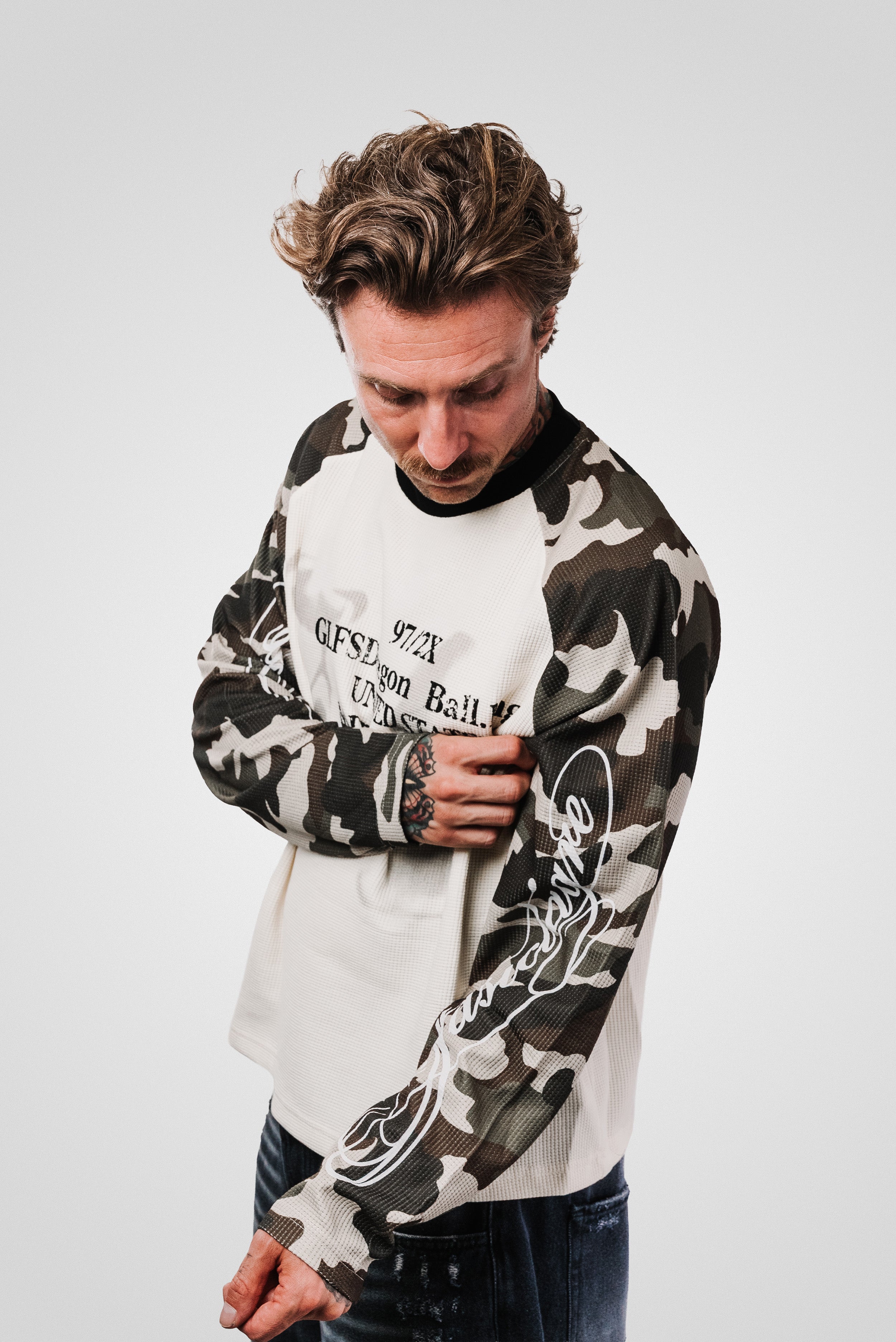 DRAGON WAFFLE MILITARY SLEEVE LONGSLEEVE CREAM - Shoebuya Design