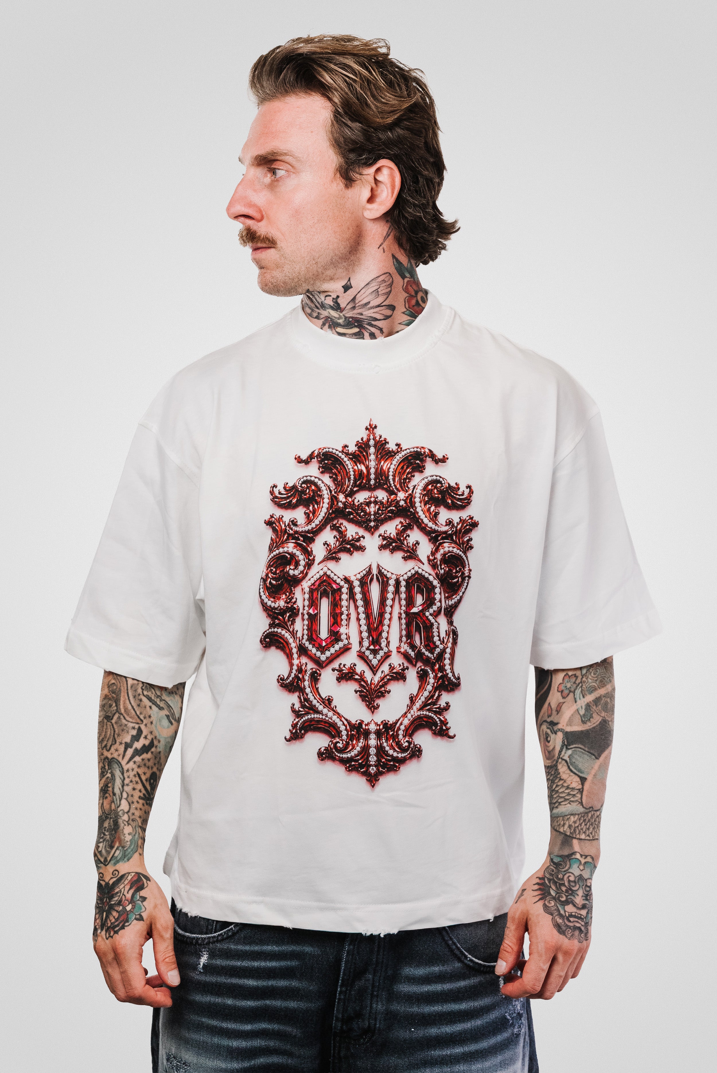 RED LOGO WHITE BOXY TEE - OVR Brand