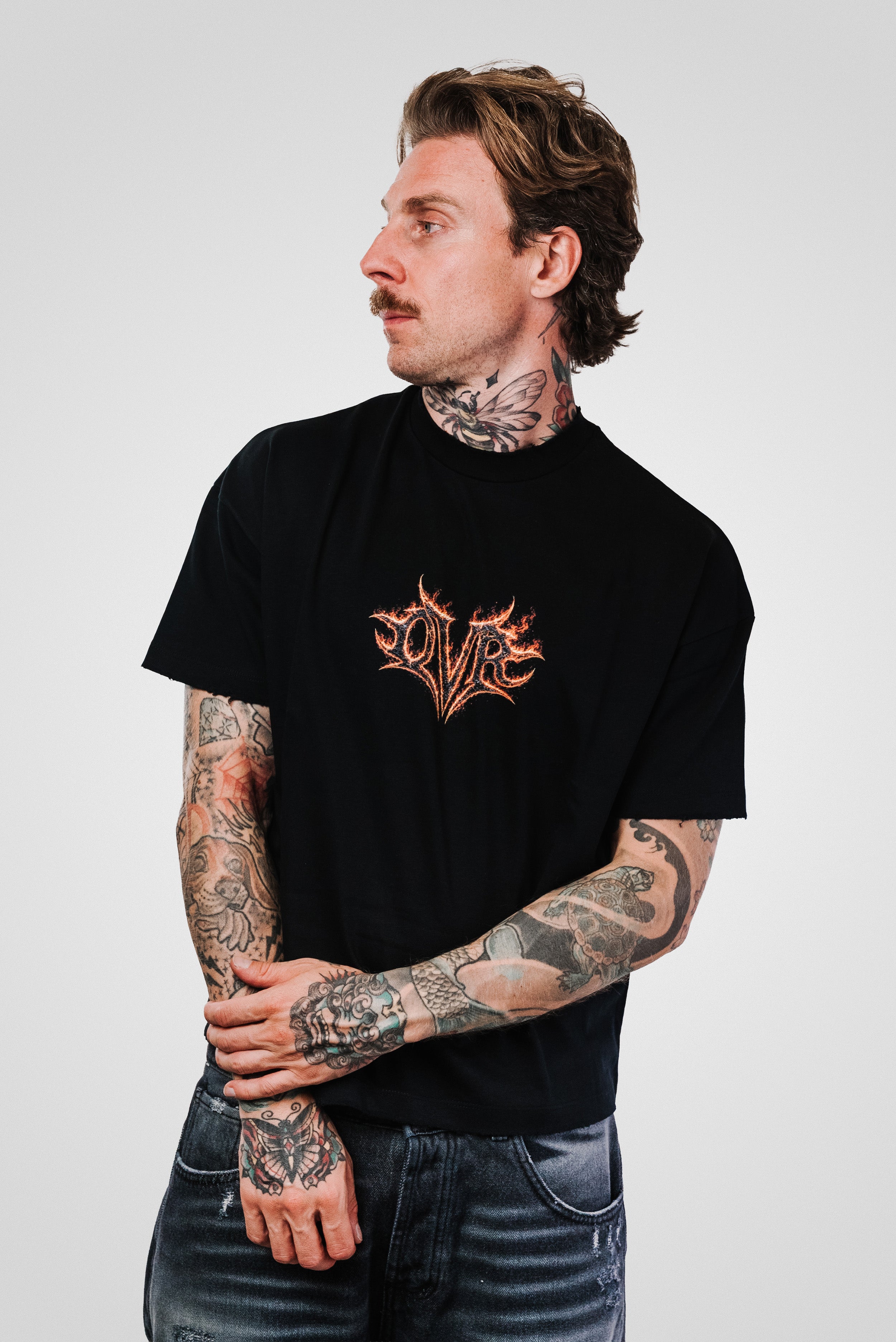FIRE LOGO BLACK BOXY TEE - OVR Brand