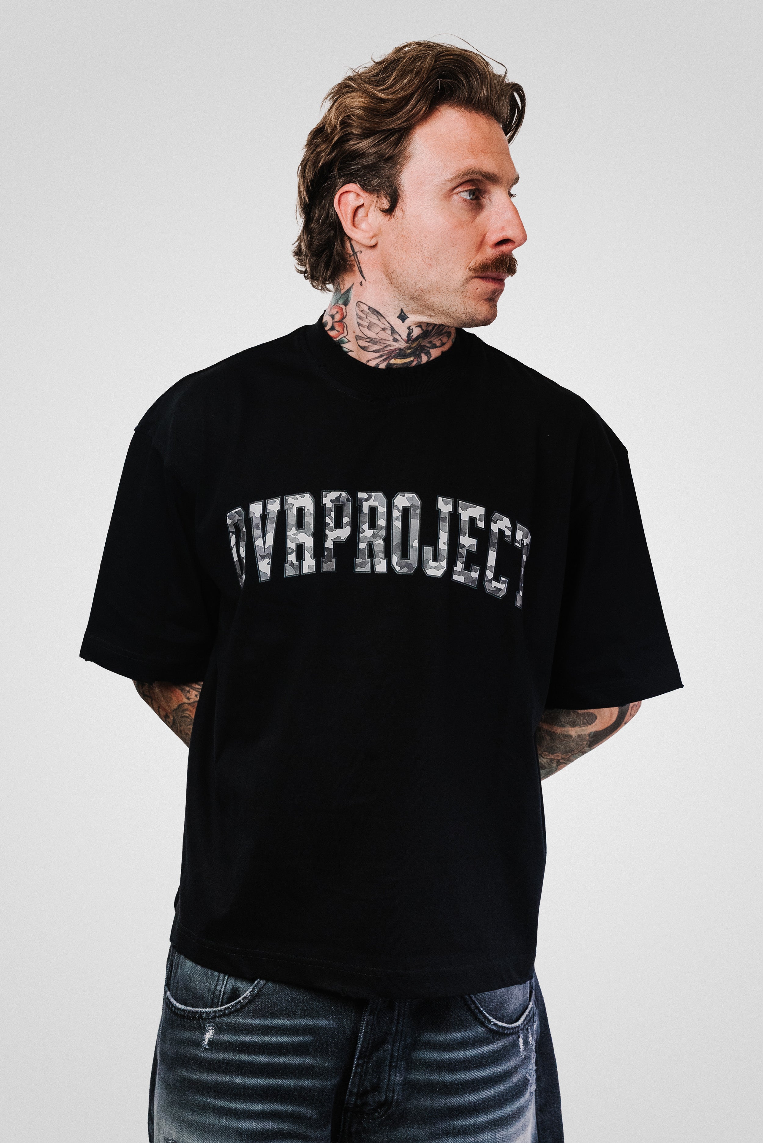 CAMO GREY LOGO BLACK BOXY TEE - OVR Brand