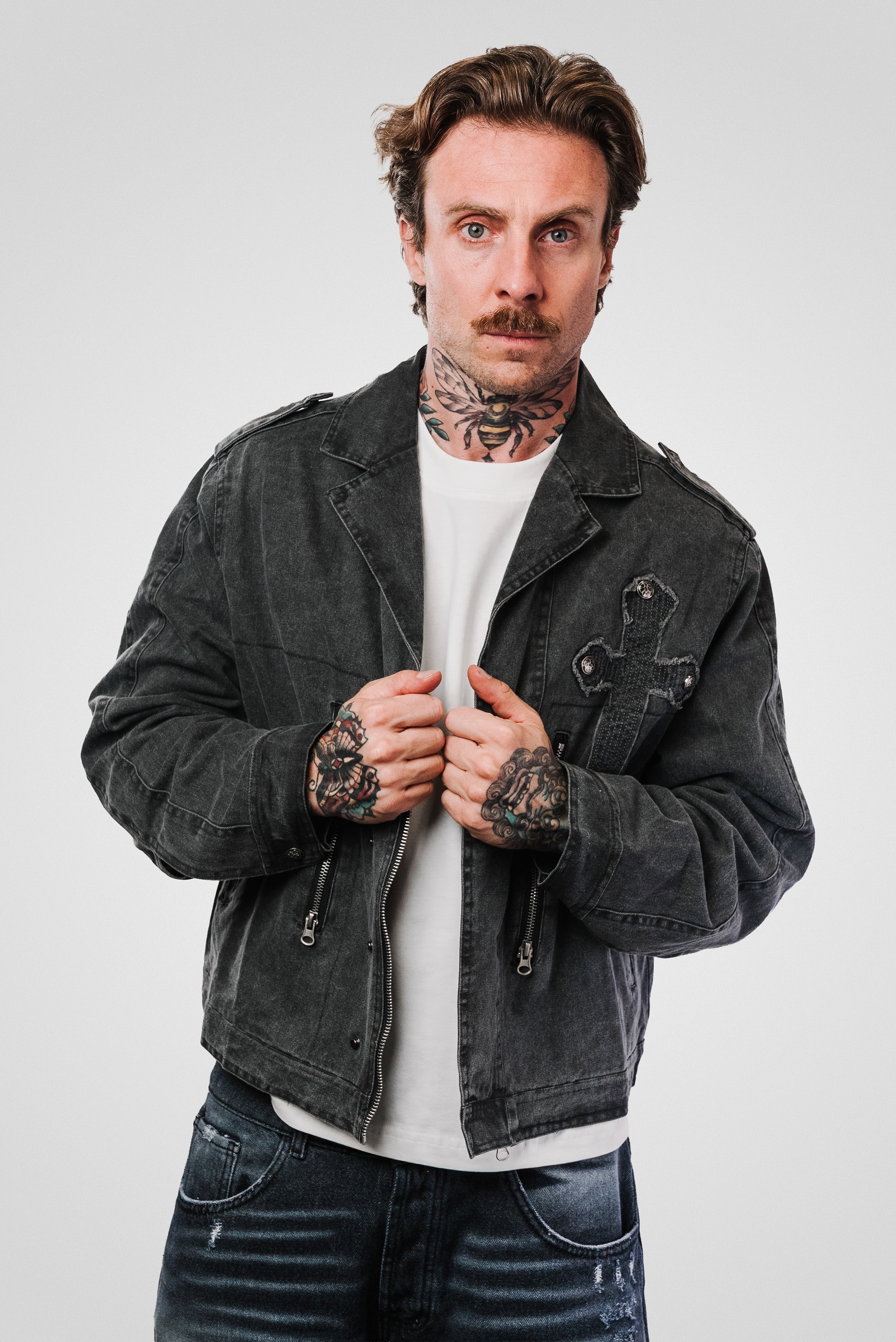 CROSS EMBROIDERED GREY JACKET - Shoebuya Design