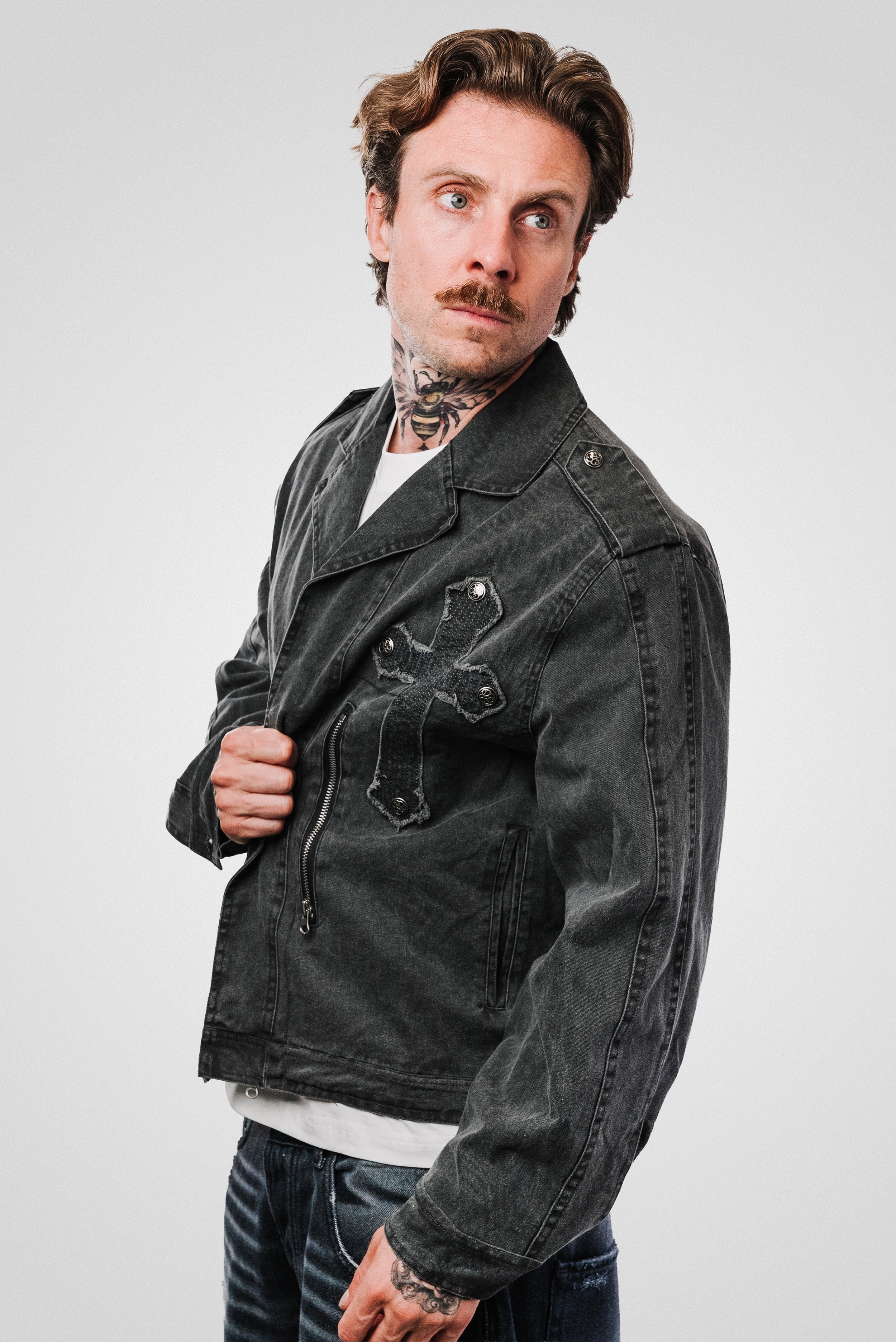 CROSS EMBROIDERED GREY JACKET - Shoebuya Design