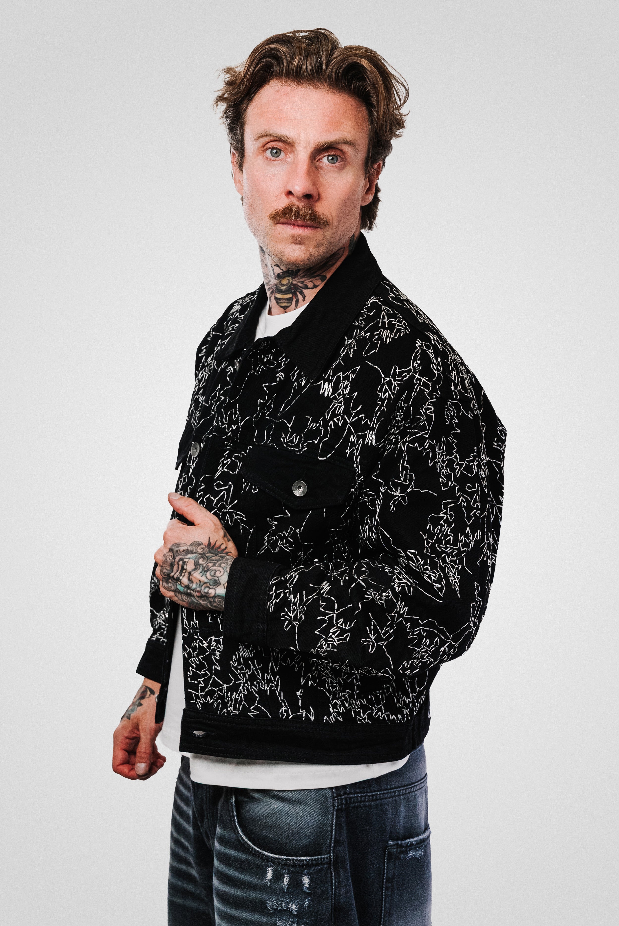 MYSTERY WRITTEN BLACK EMBROIDERED JACKET - Shoebuya Design