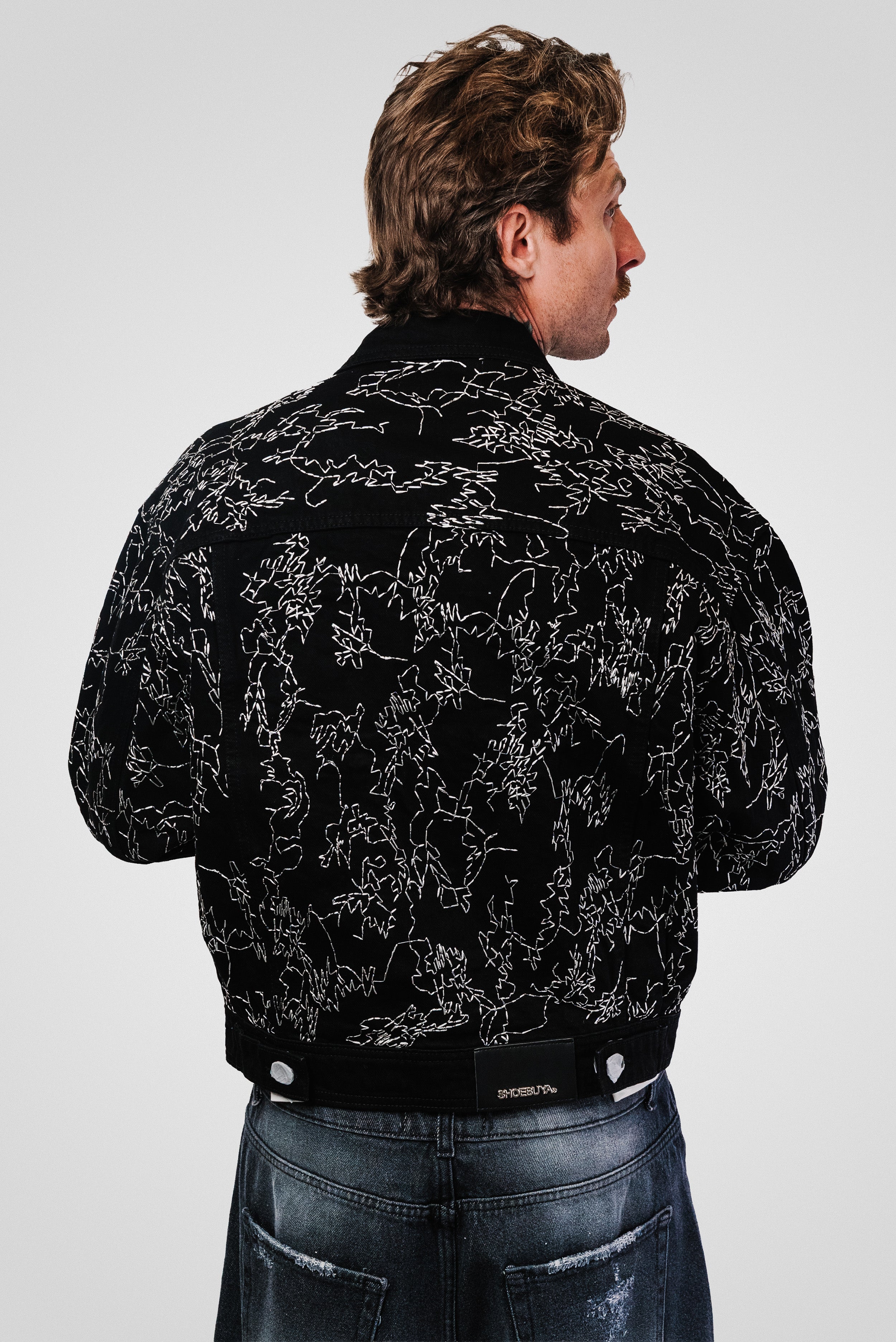 MYSTERY WRITTEN BLACK EMBROIDERED JACKET - Shoebuya Design