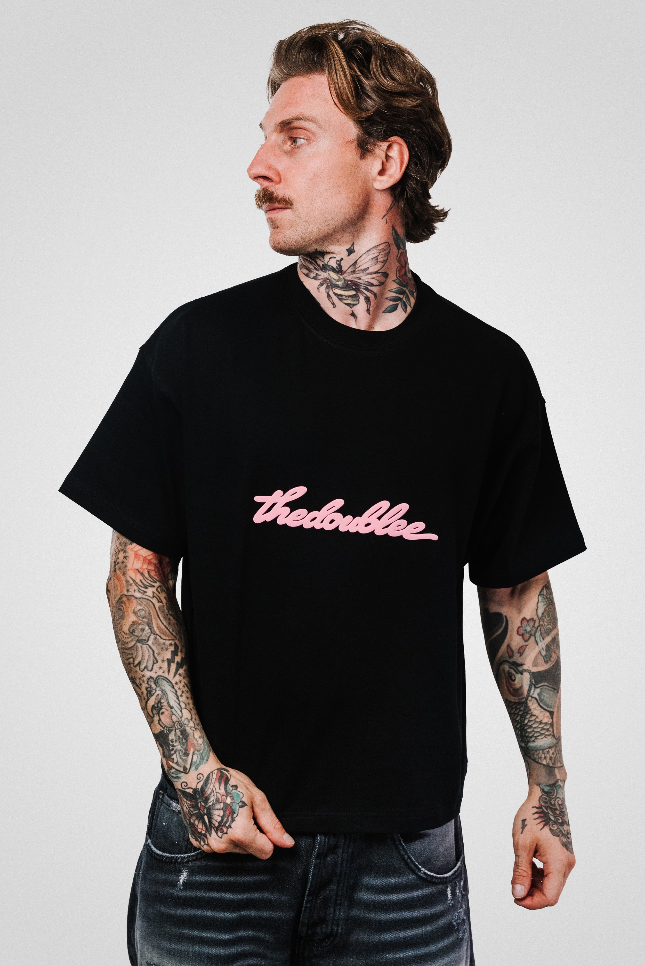 BUBBLE PINK BLACK BOXY TEE - TheDoubleE