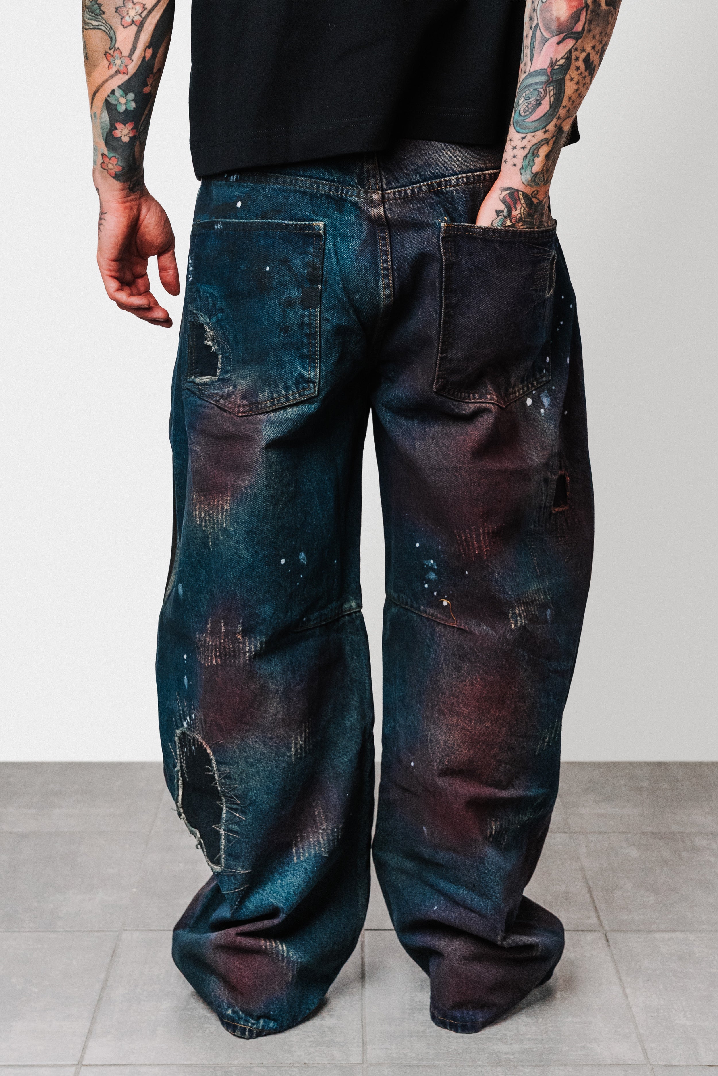 DESTROYED DENIM BALLOON JEANS - Shoebuya Design