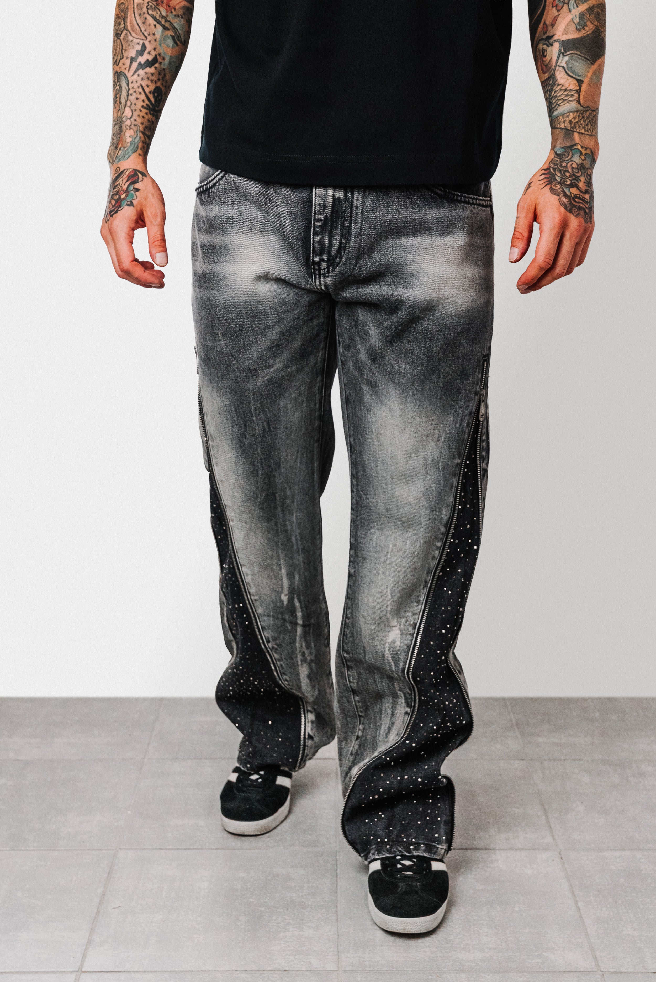 FULL ZIP GLITTER WASHED BLACK JEANS - Replacement Brand