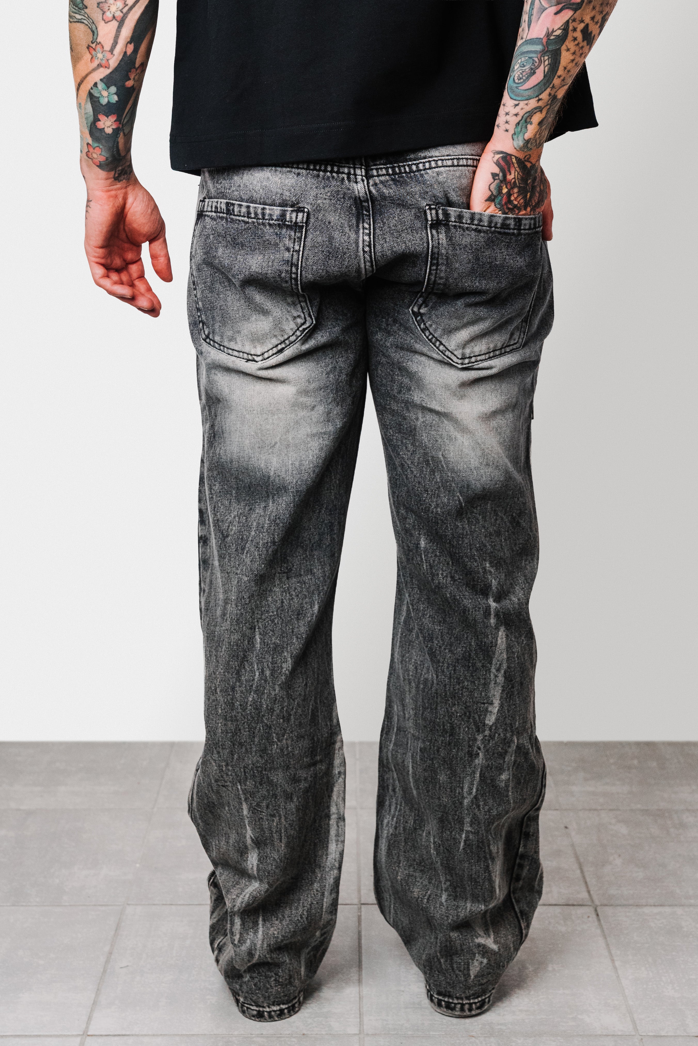 FULL ZIP GLITTER WASHED BLACK JEANS - Replacement Brand
