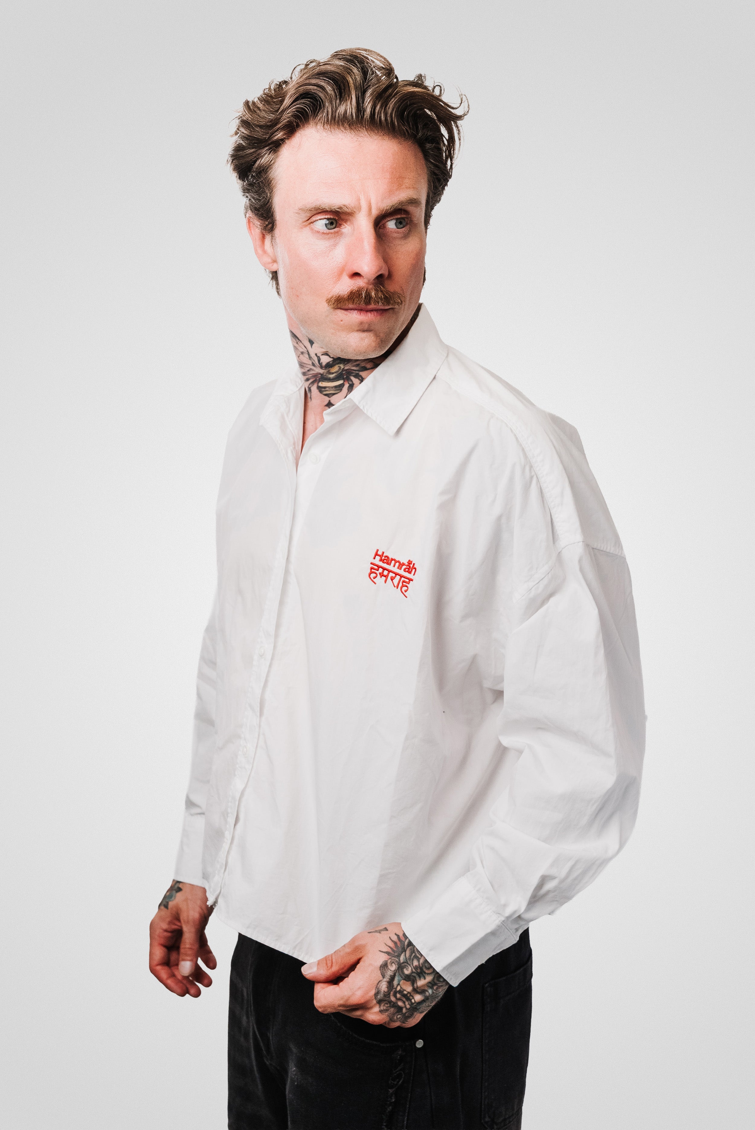 EMBROIDERED RED LOGO WHITE SHIRT - Hamrah Brand