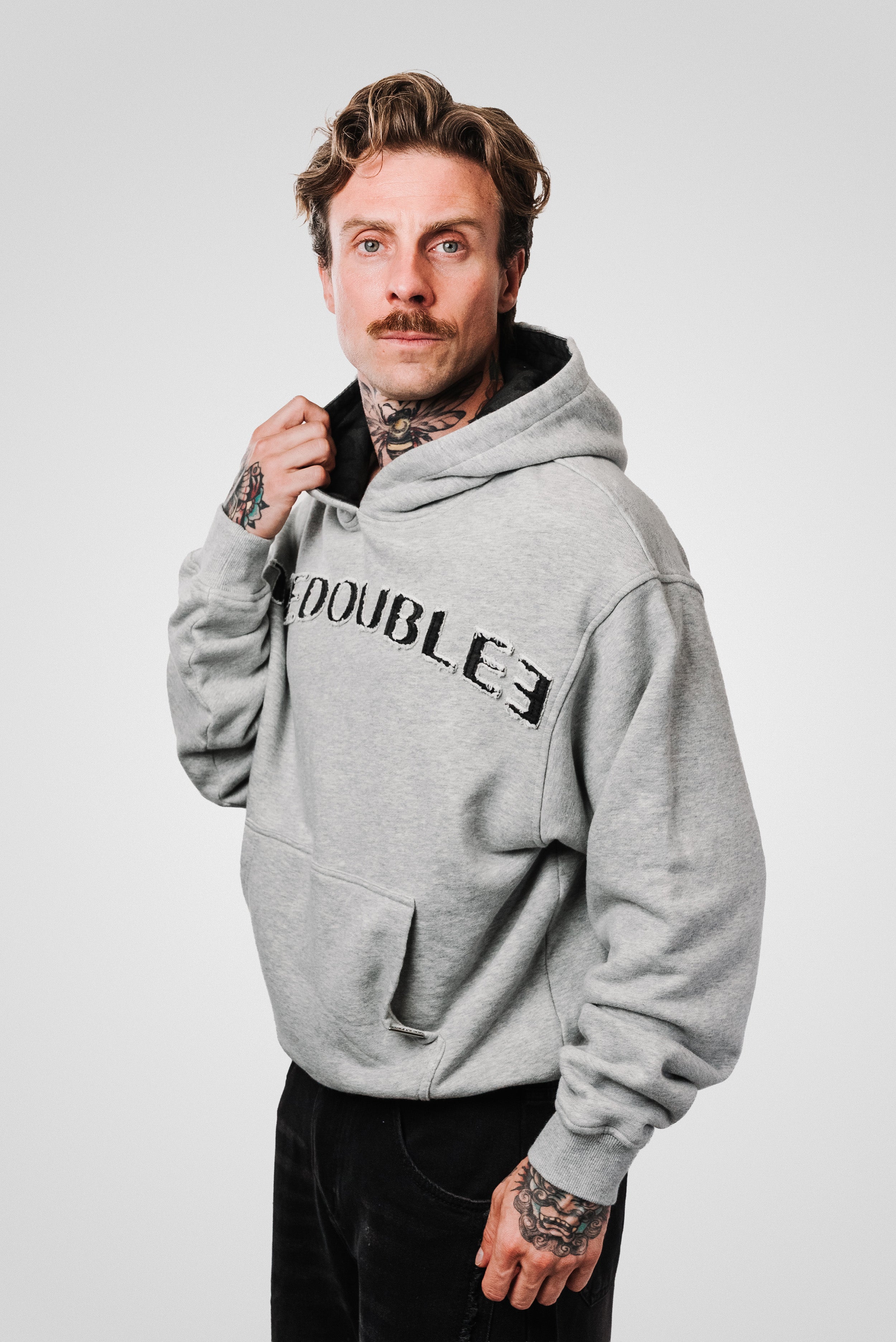 LEOPARD LOGO GREY HOODIE - TheDoubleE