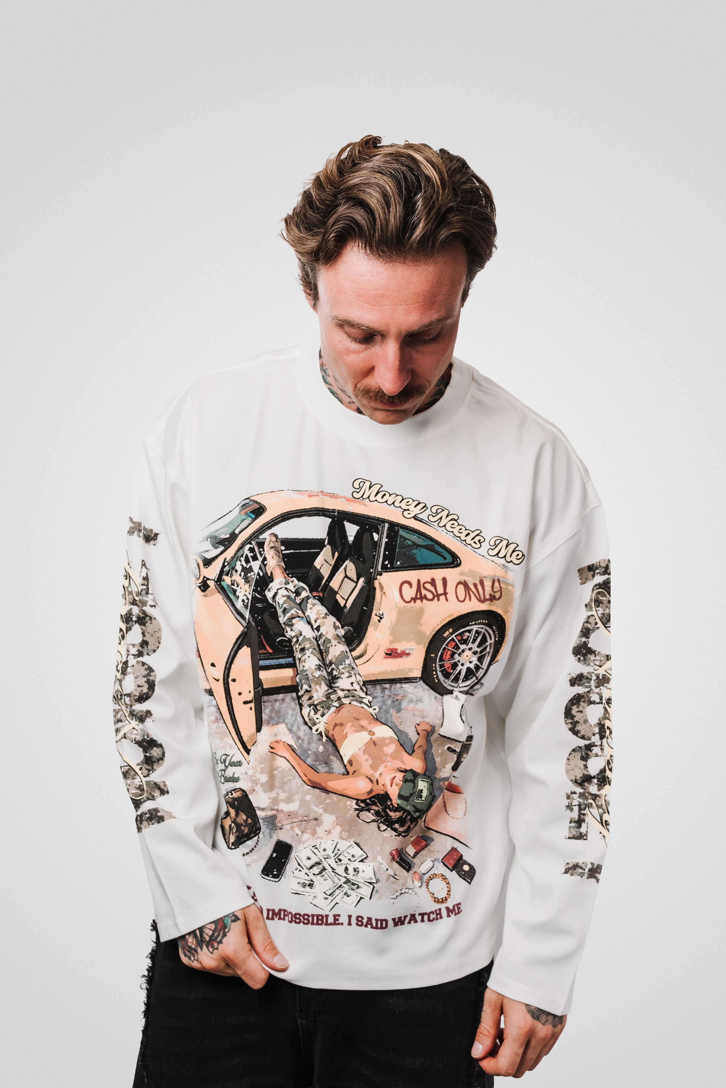 CASH ONLY WHITE BOXY LONGSLEEVE - Noissey Brand