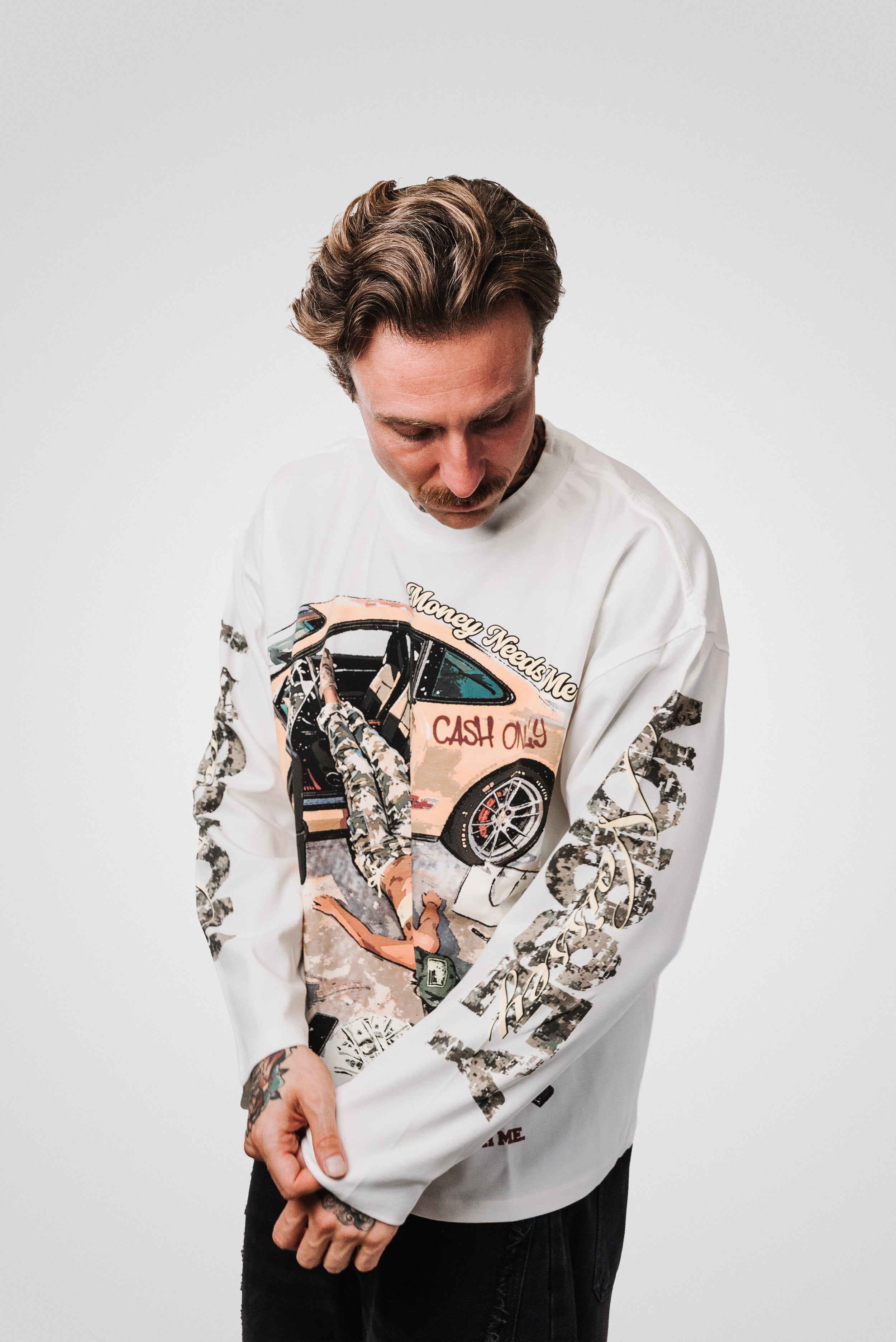 CASH ONLY WHITE BOXY LONGSLEEVE - Noissey Brand