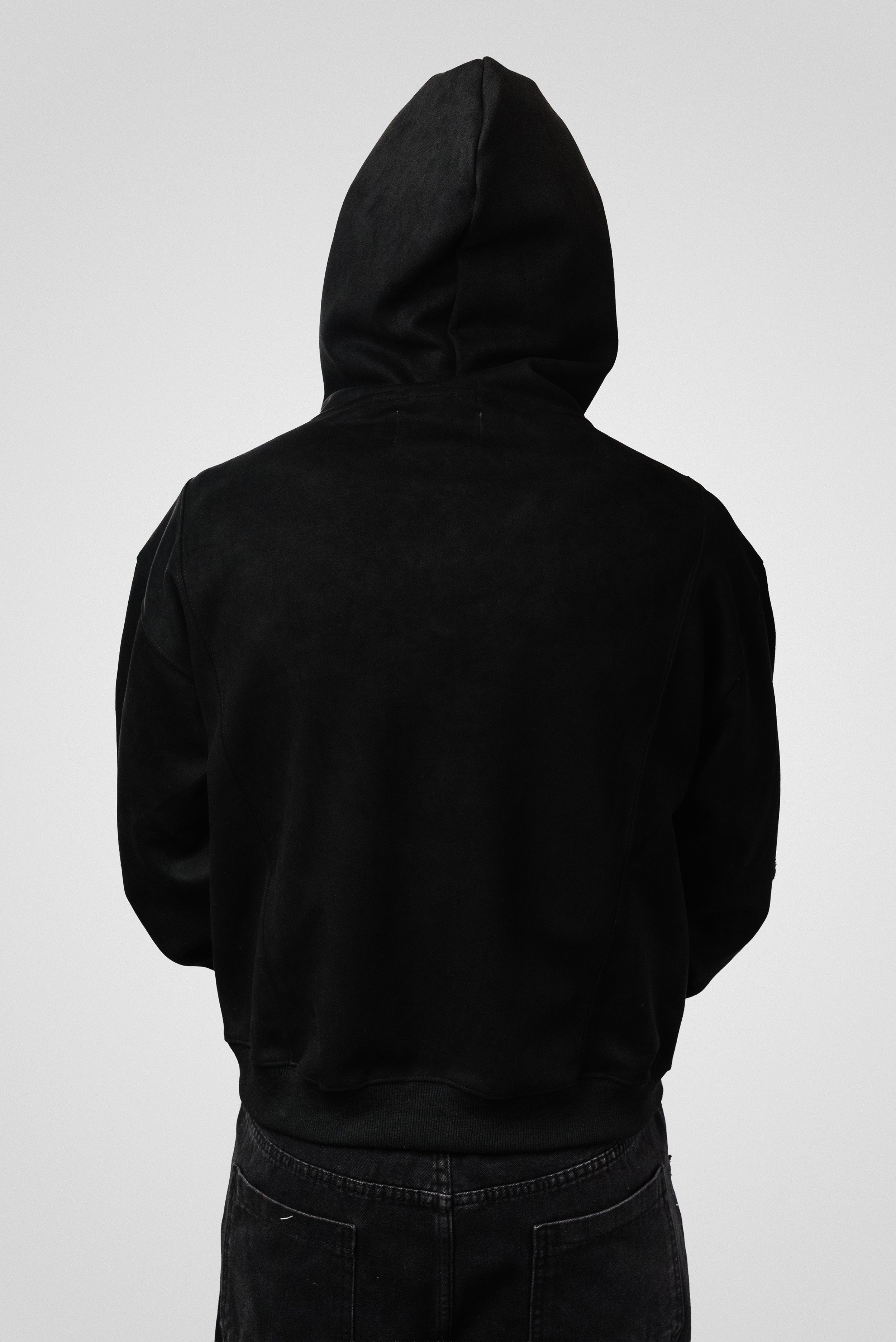 BLACK SUEDE PATCH HOODIE - Shoebuya Design
