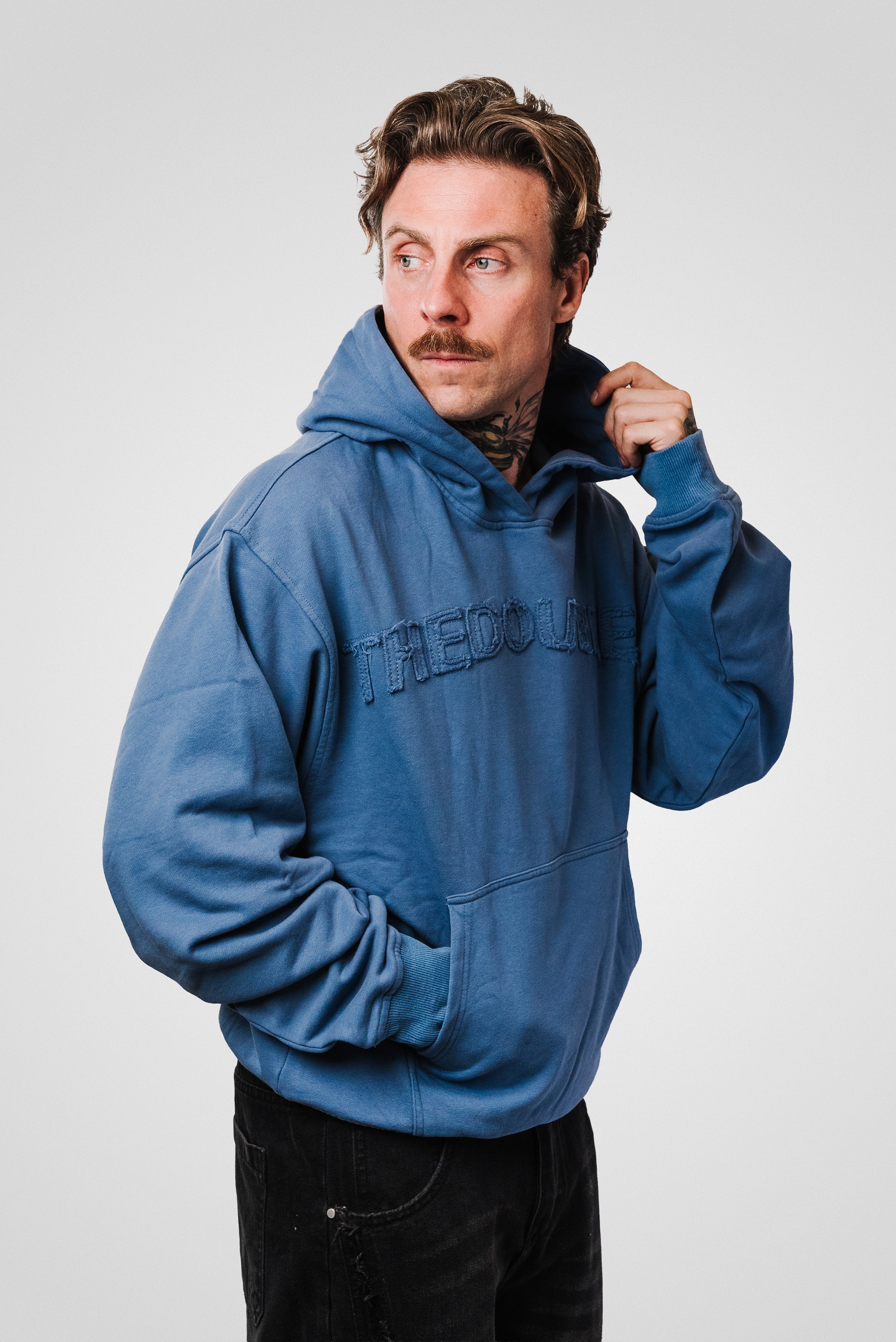 PATCHES LOGO ON TONE LIGHT BLUE HOODIE - TheDoubleE