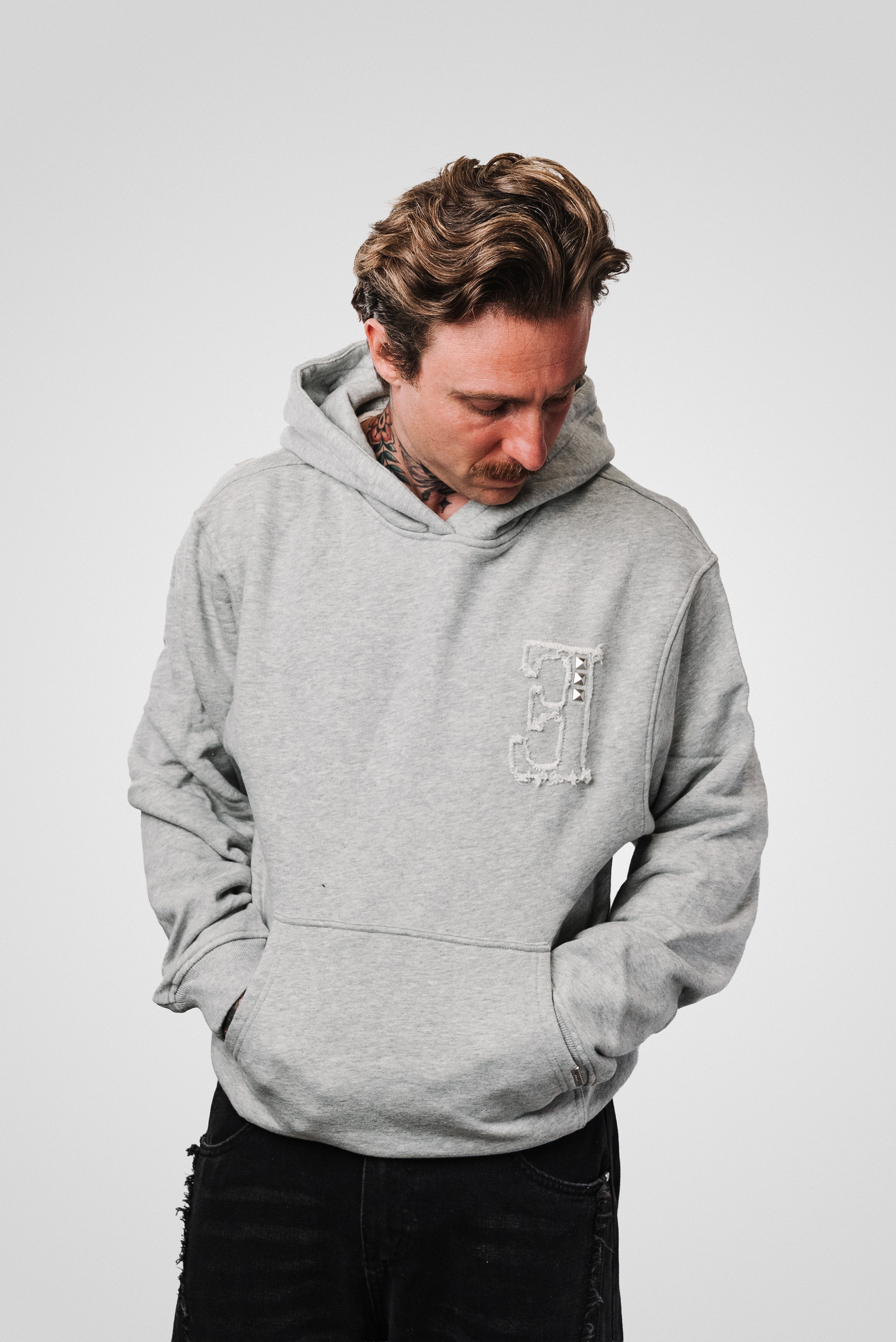 TDBE PATCH GREY HOODIE - TheDoubleE