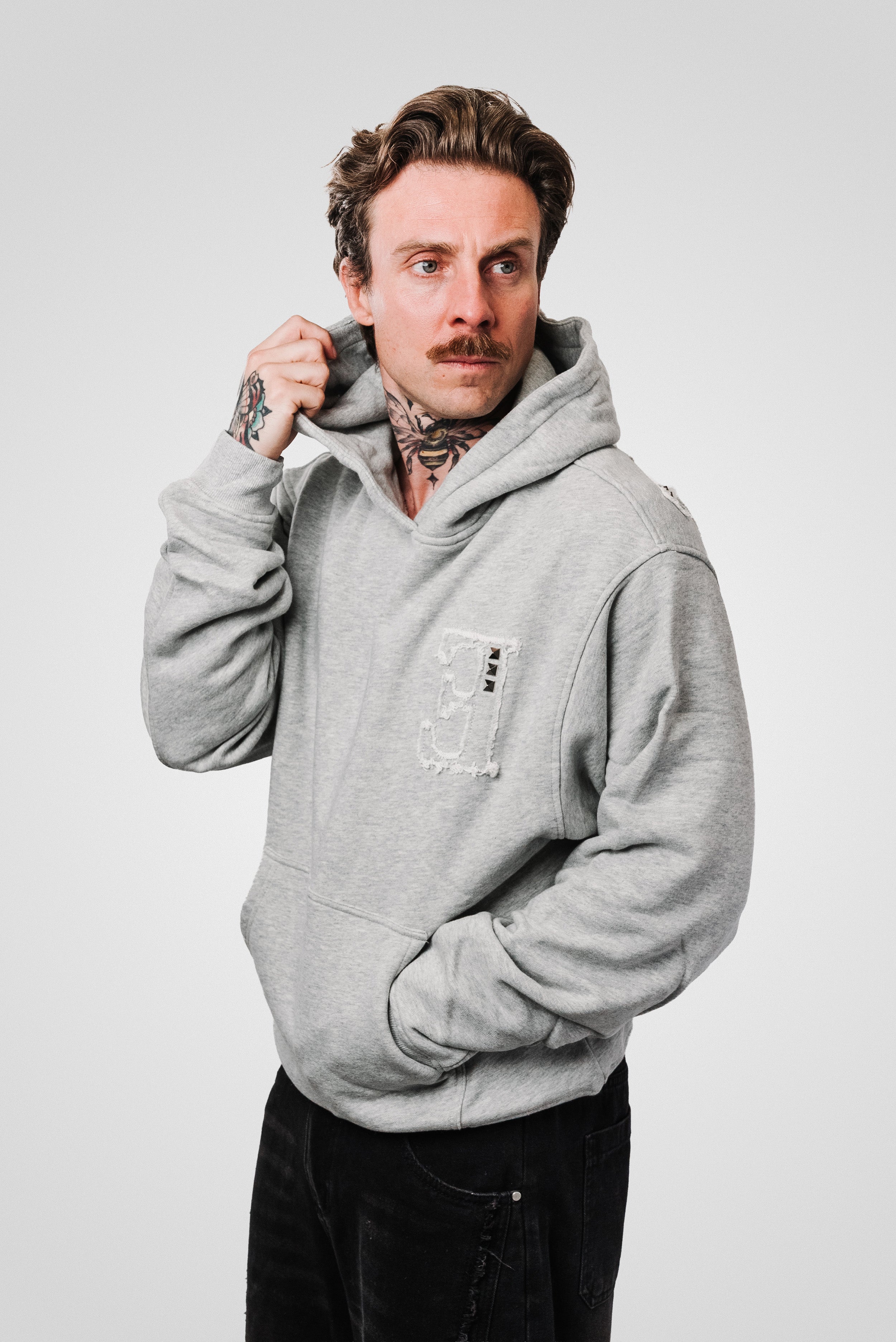 TDBE PATCH GREY HOODIE - TheDoubleE