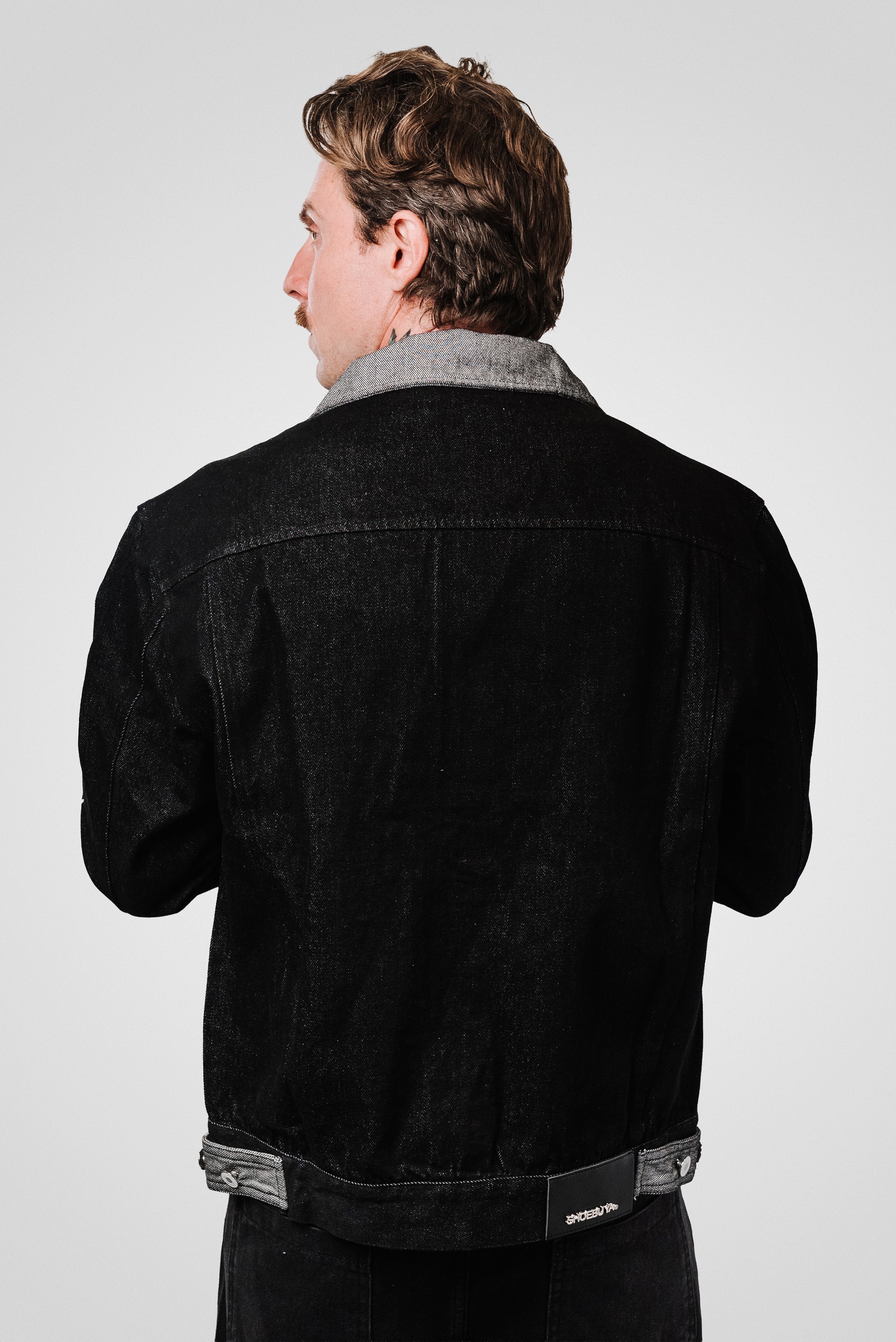 SCHOOL RAW BLACK DENIM JACKET - Shoebuya Design