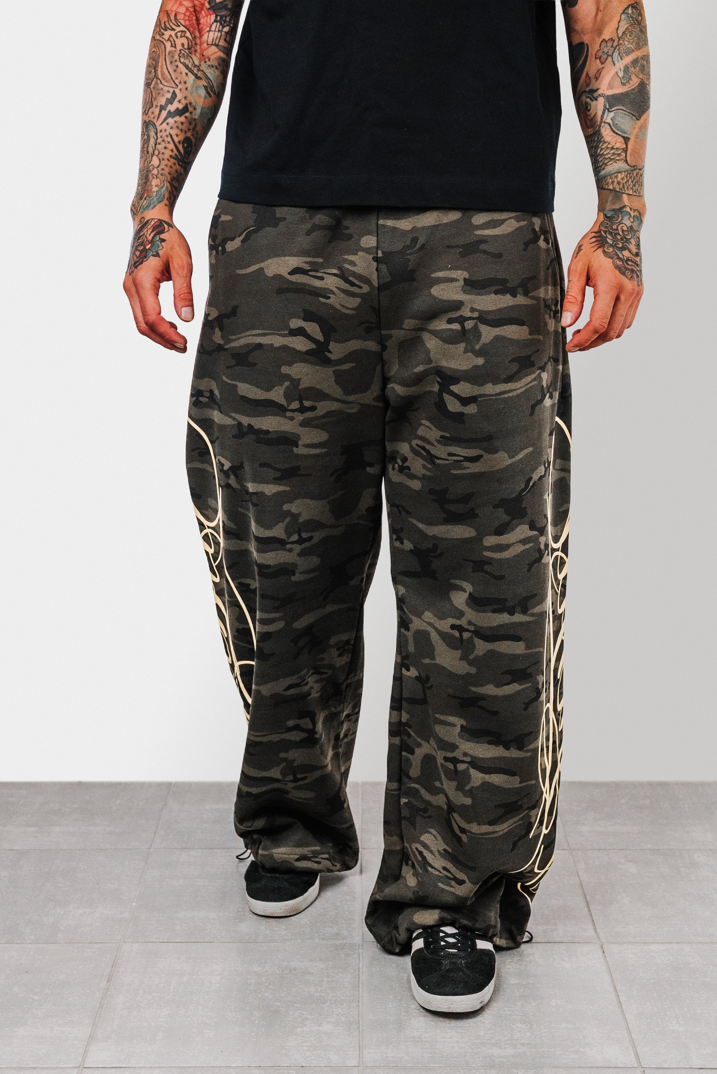 YELLOW SCRIPT CAMO SWEATPANTS - Shoebuya Design