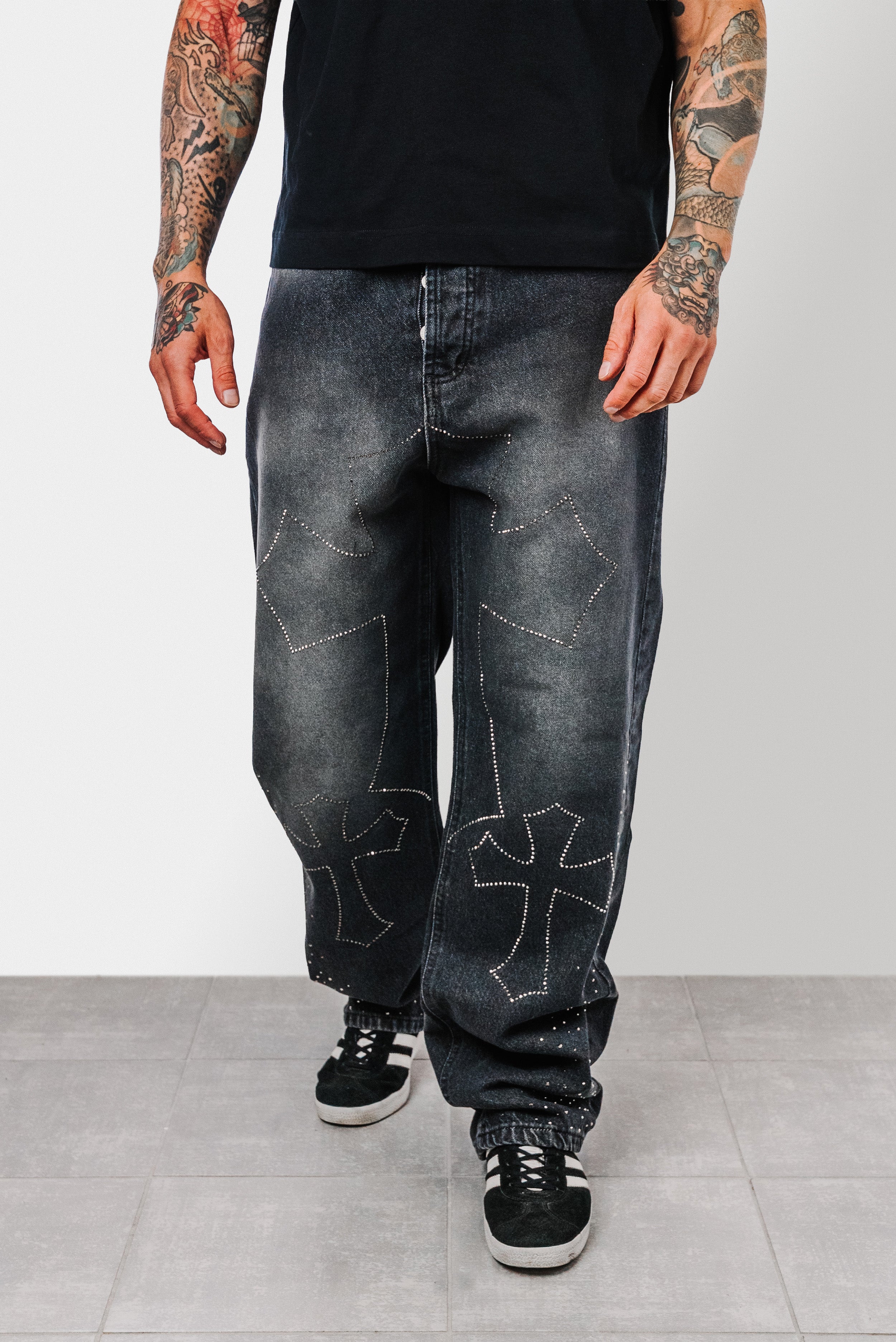 CROSS GLITTER WASHED BLACK JEANS - Replacement Brand