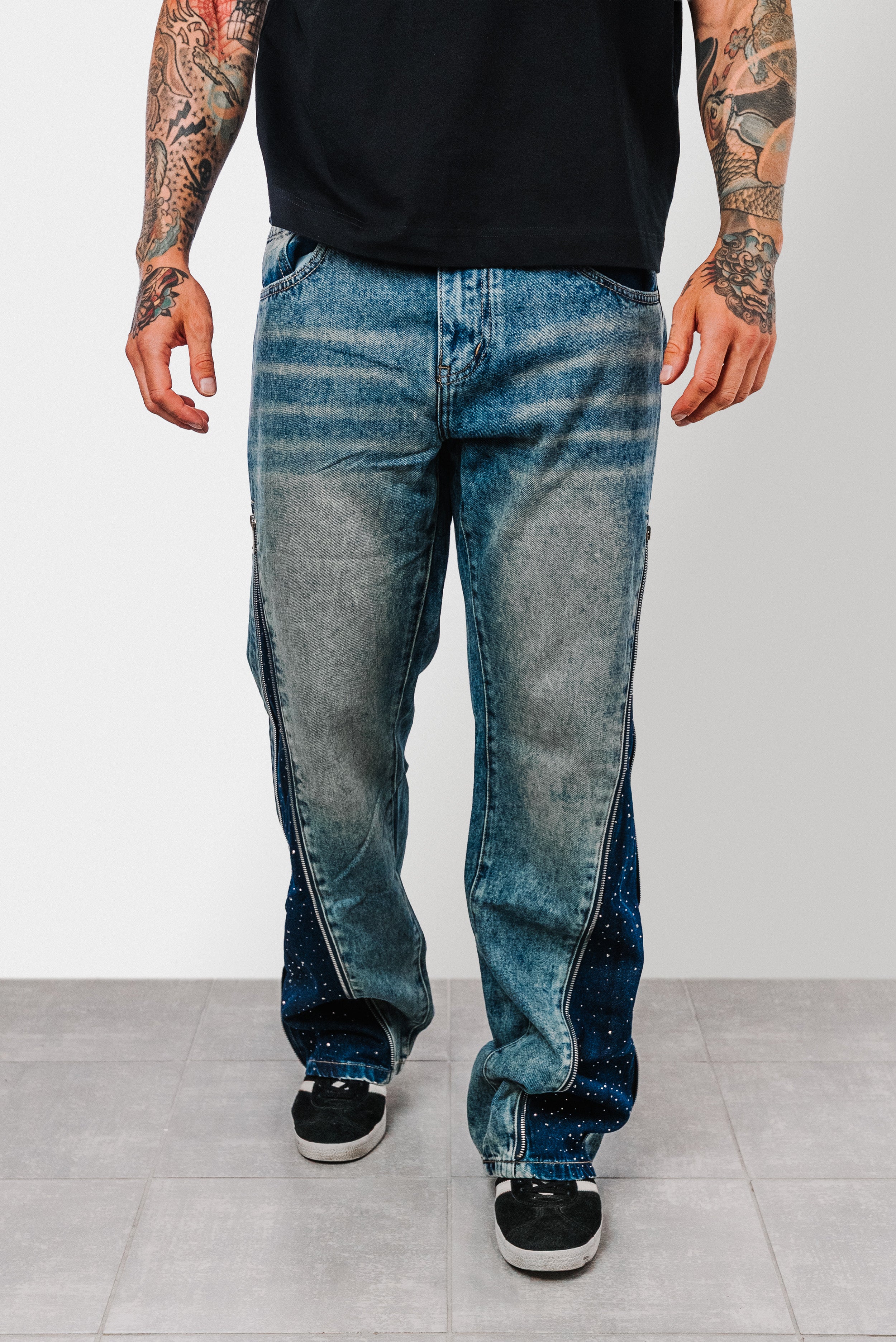FULL ZIP GLITTER DENIM BLUE JEANS - Replacement Brand