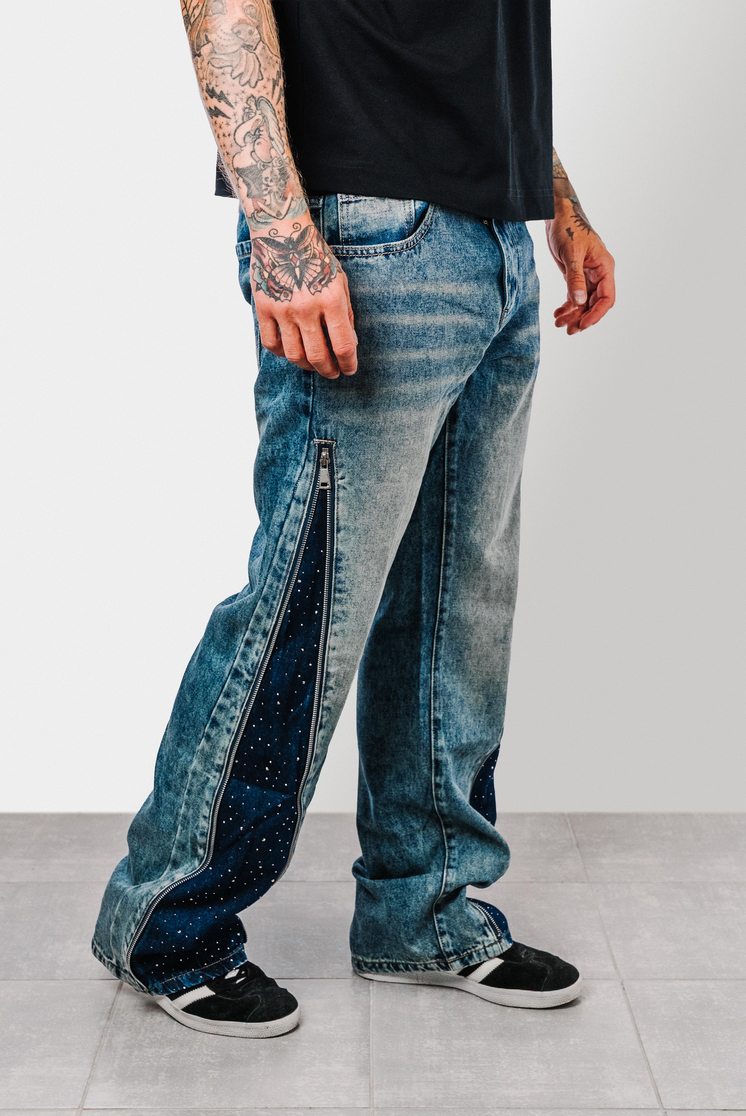 FULL ZIP GLITTER DENIM BLUE JEANS - Replacement Brand