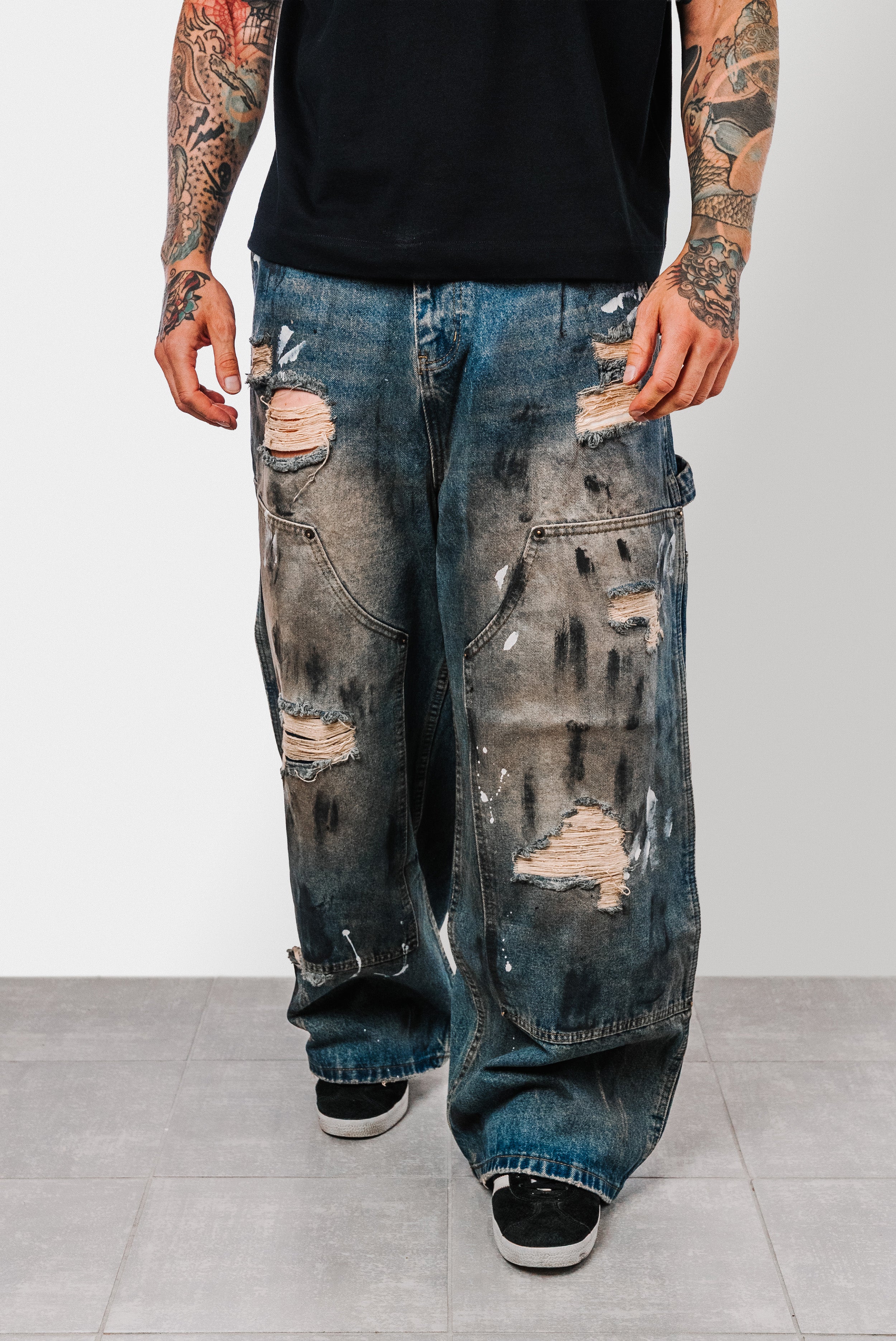 PAINTER CROSS SUPER BAGGY DENIM JEANS - Shoebuya Design