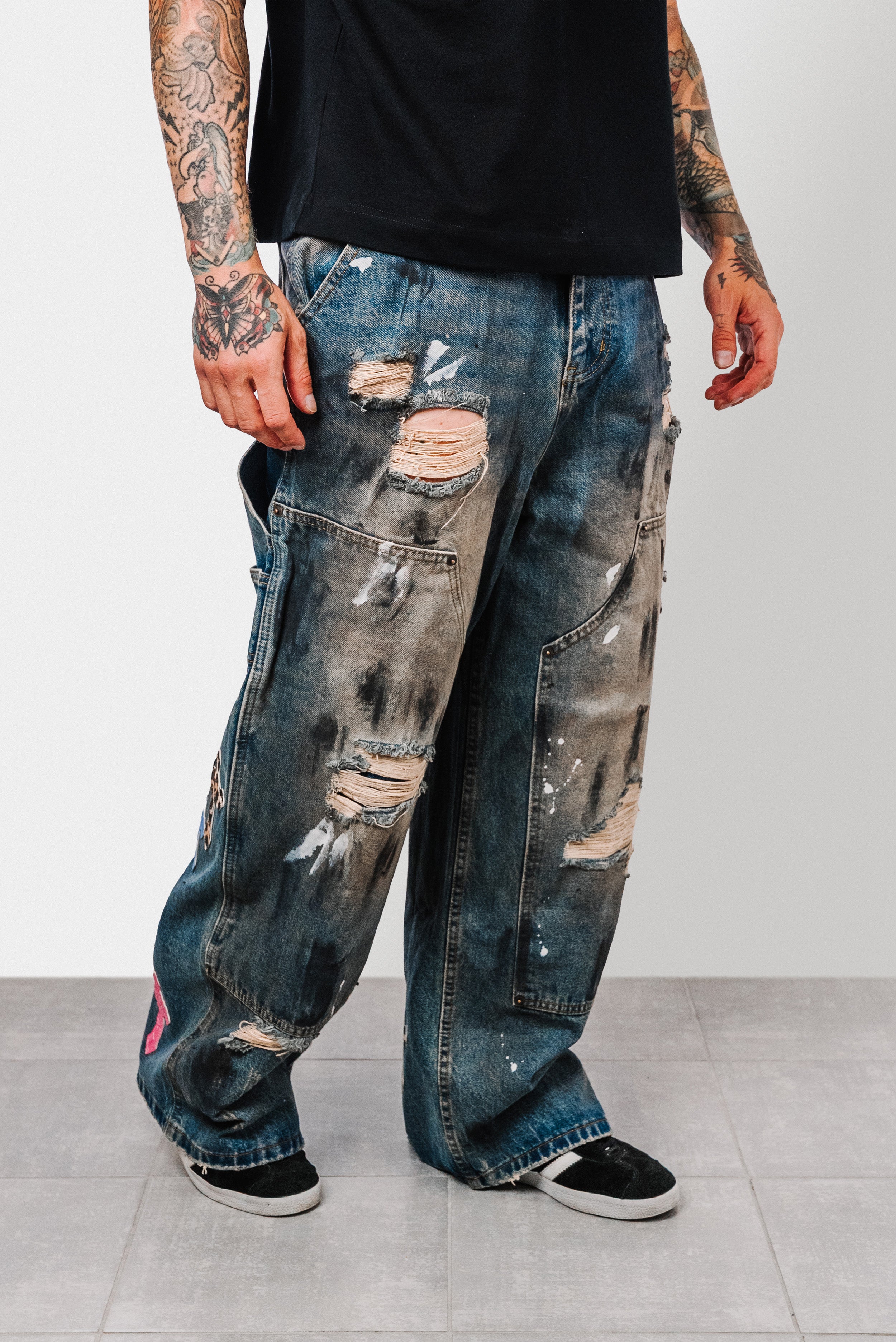PAINTER CROSS SUPER BAGGY DENIM JEANS - Shoebuya Design