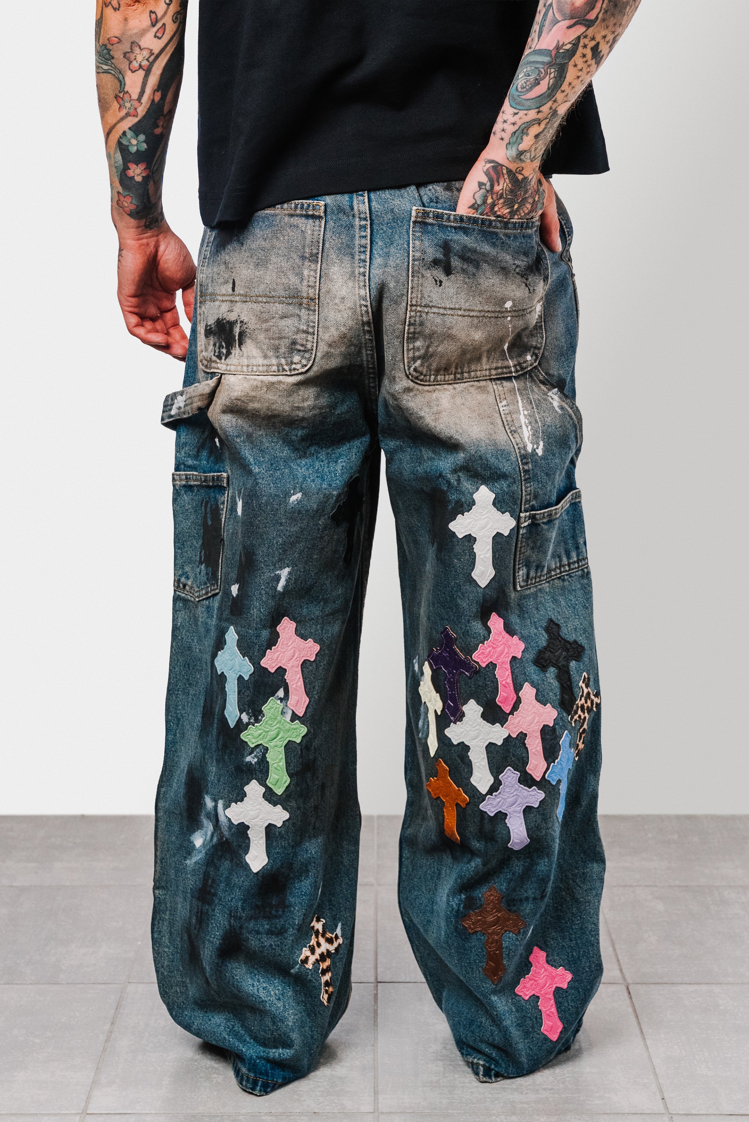 PAINTER CROSS SUPER BAGGY DENIM JEANS - Shoebuya Design