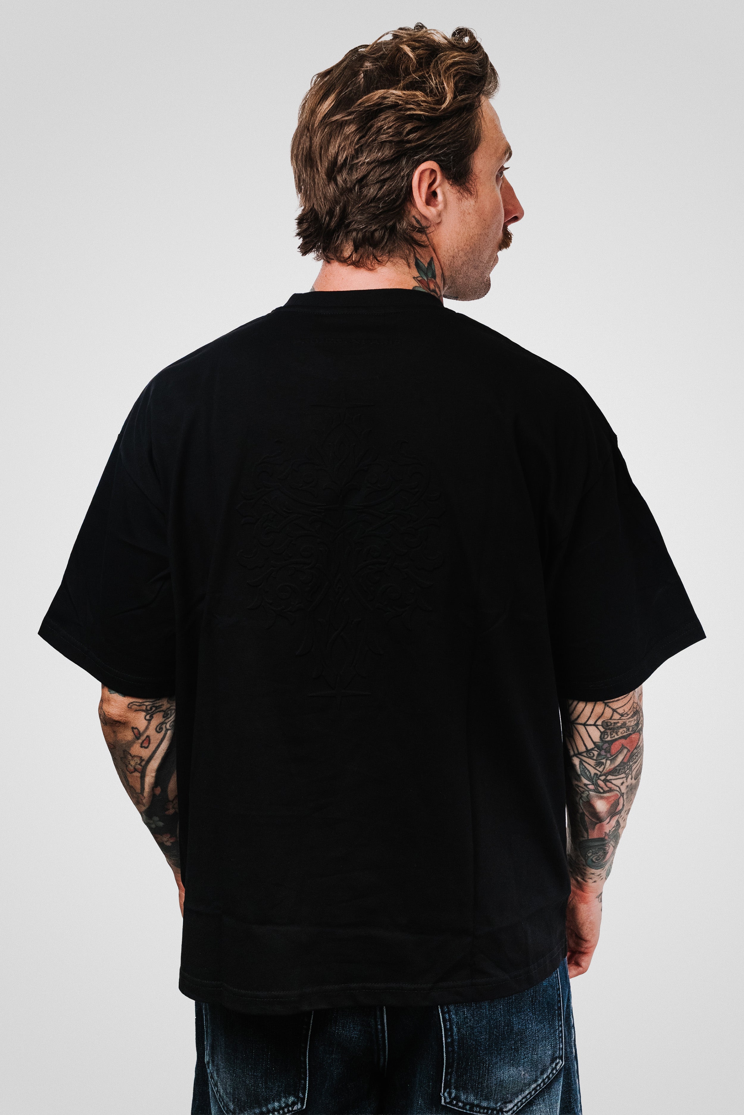 EMBOSSED LOGO BLACK TEE - PXP Brand