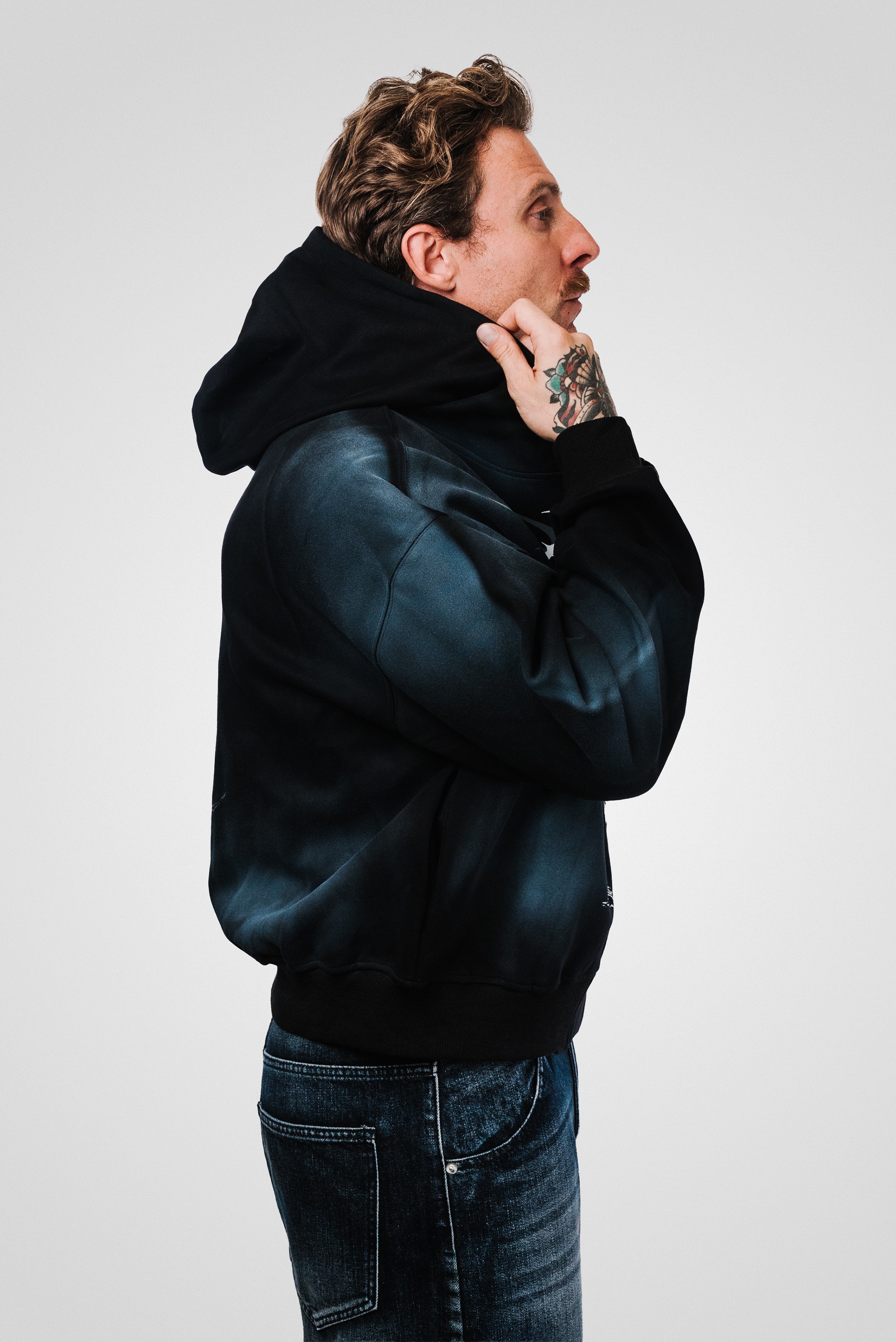 GOTHIC WASHED BLACK HOODIE - Shoebuya Design
