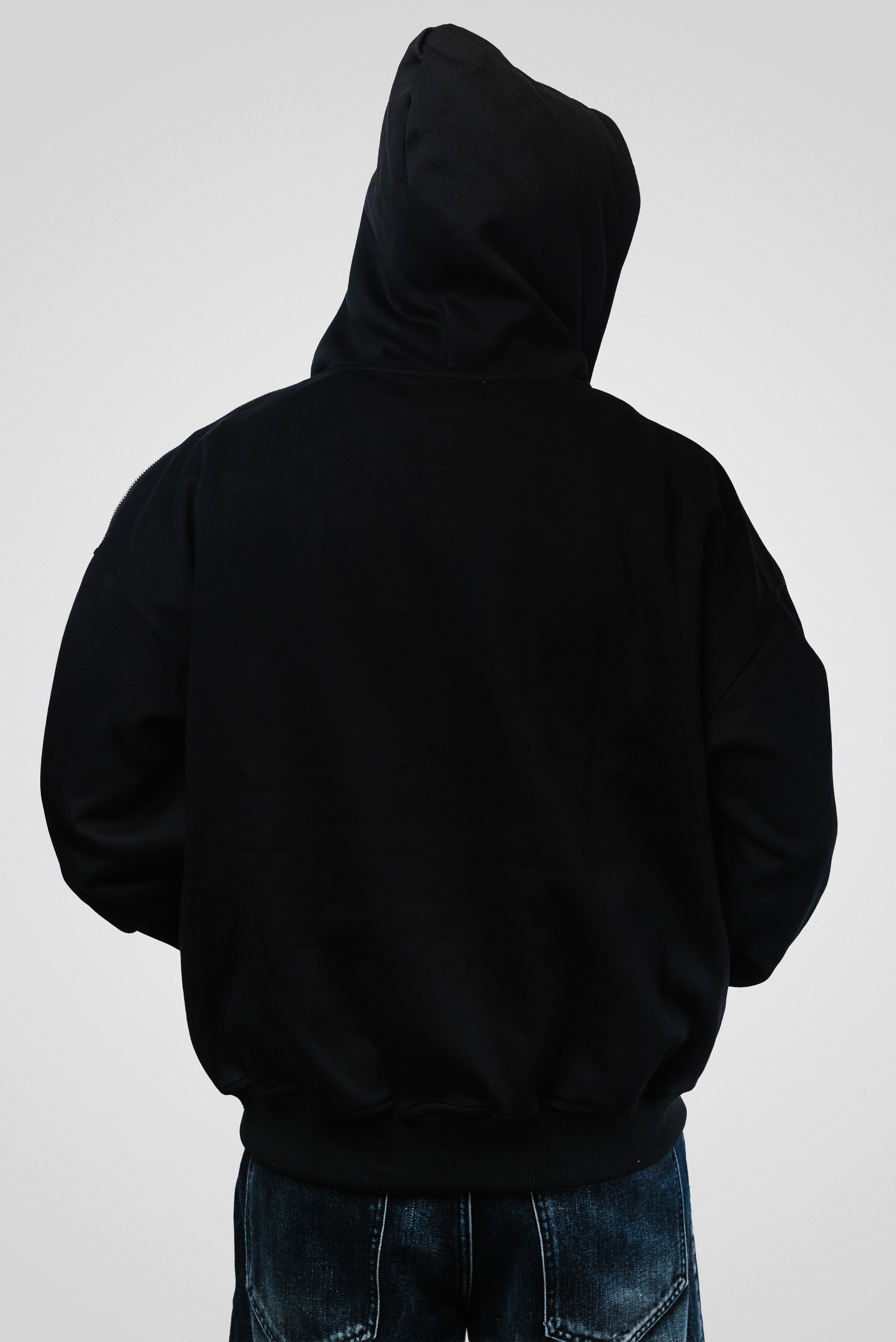 STRASS MULTI ZIP BLACK HOODIE - Shoebuya Design