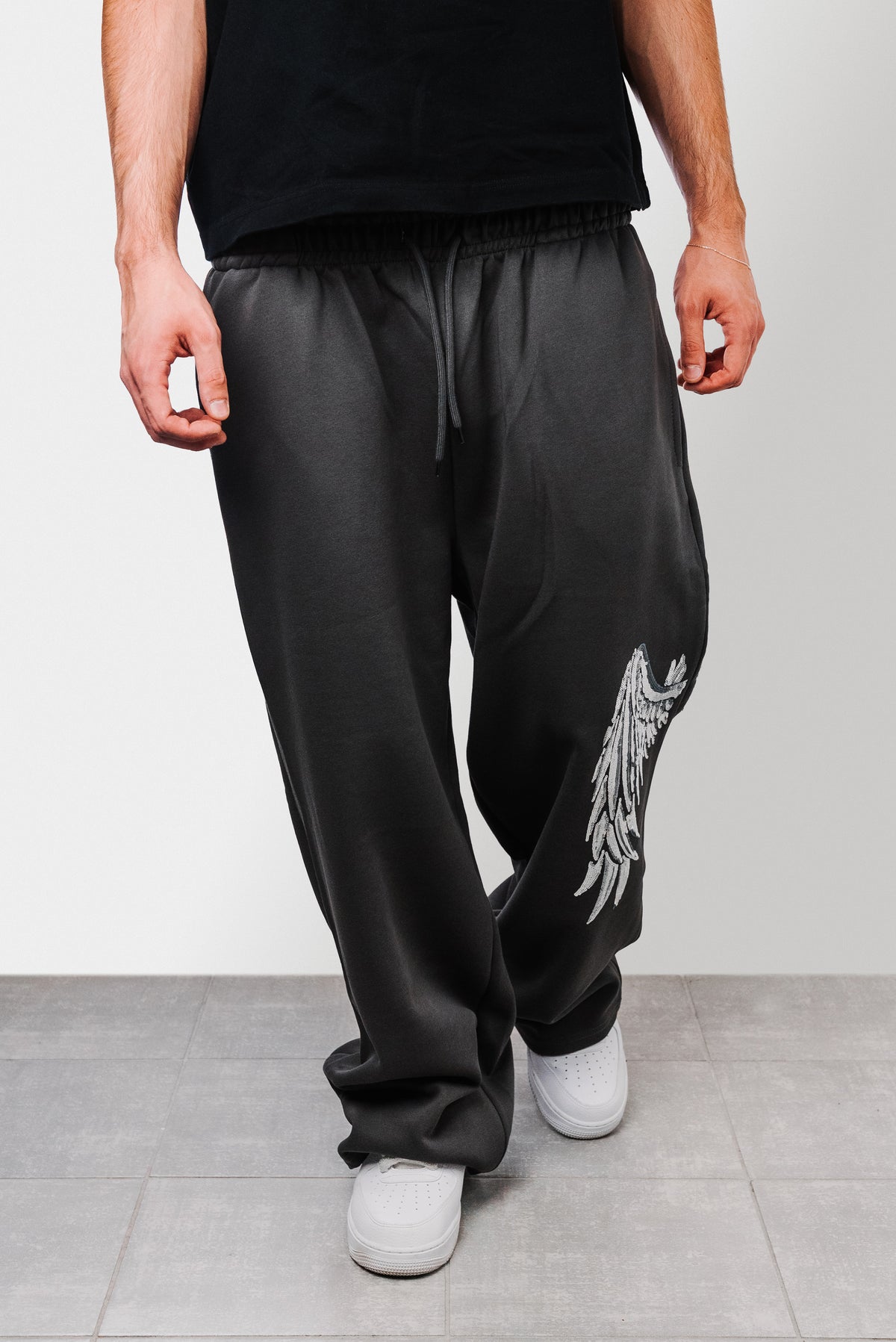PAILLETTES WINGS GREY SWEAT PANTS - Shoebuya Design
