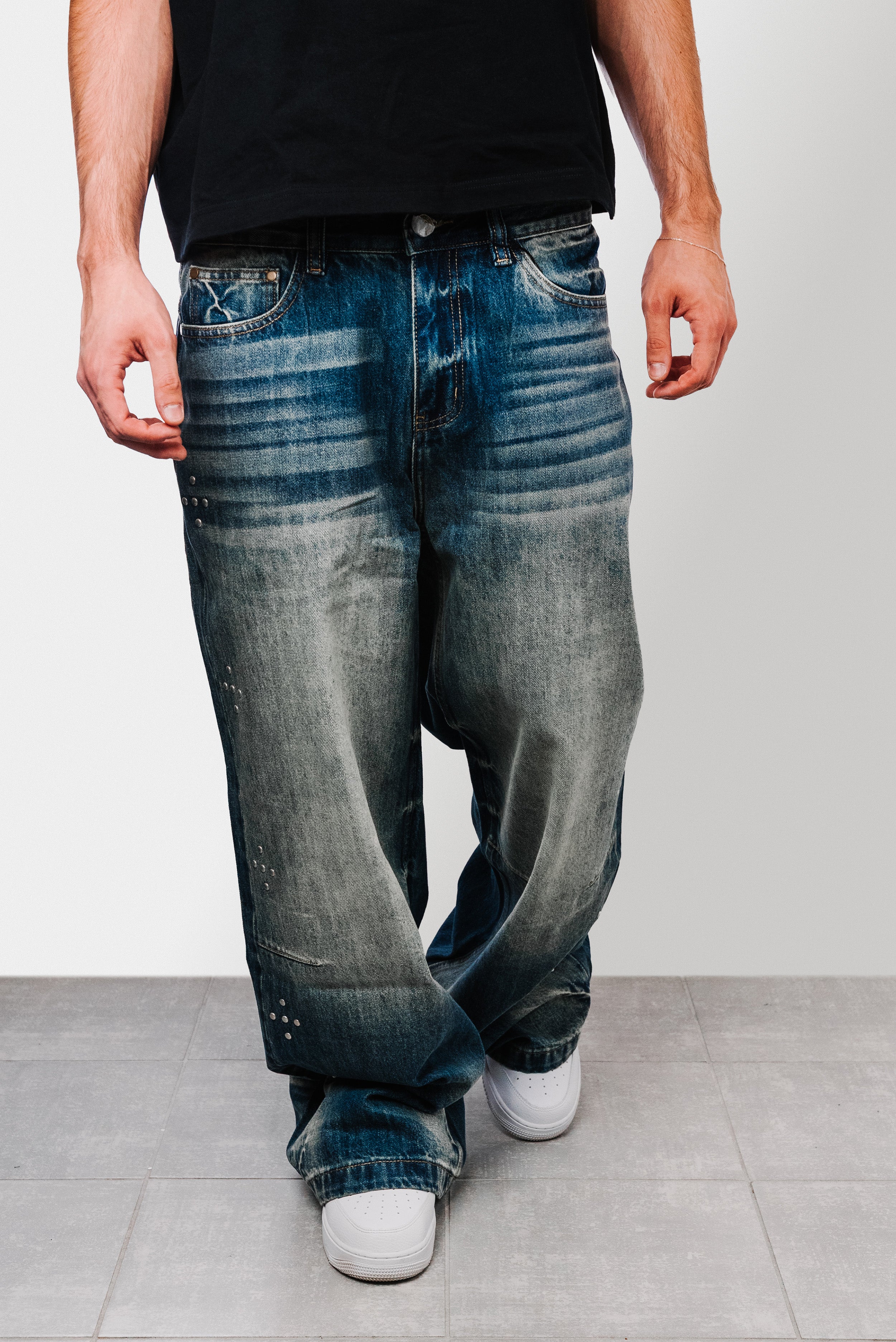 PIERCING DOTS DARK BLUE DENIM JEANS - Shoebuya Design