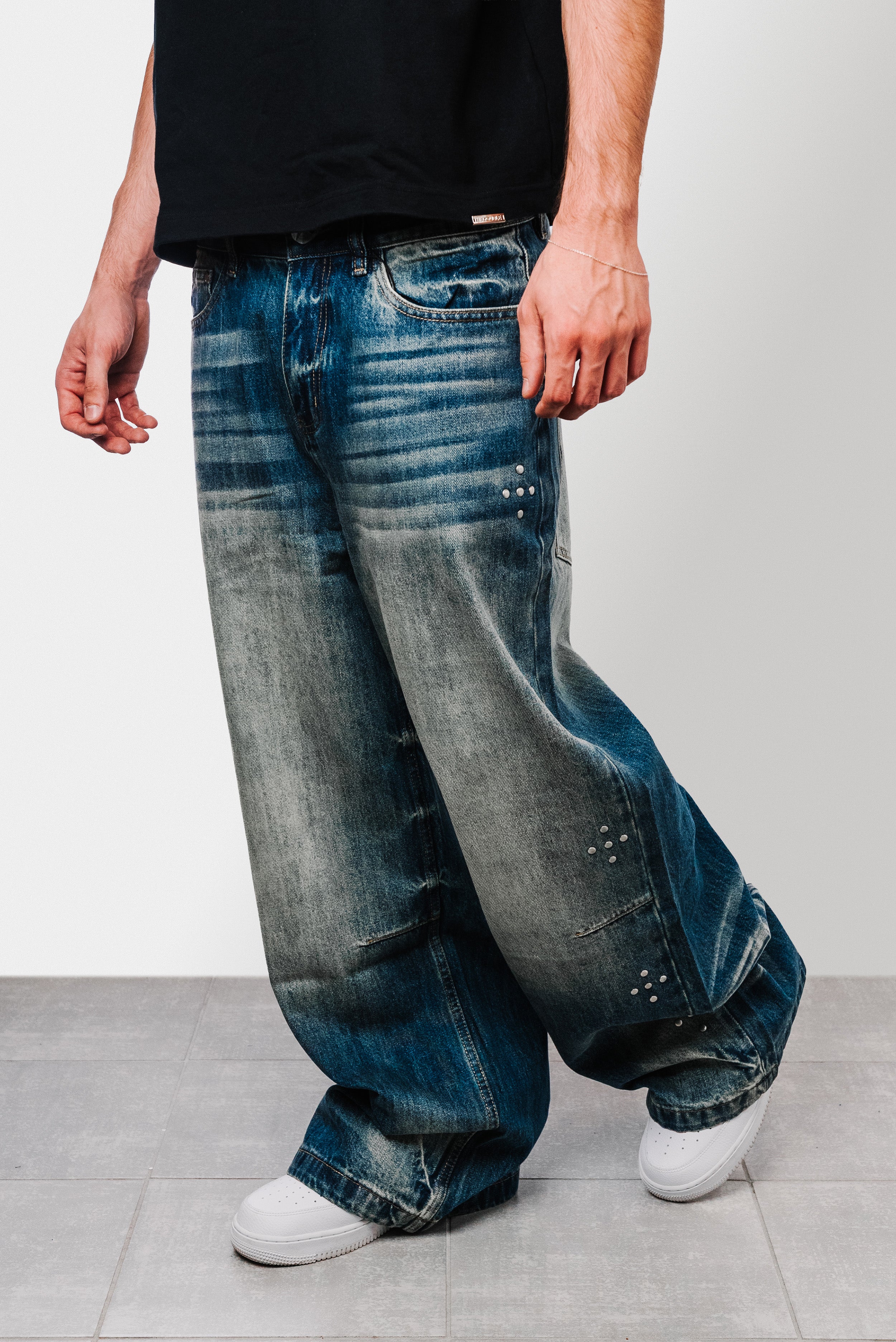 PIERCING DOTS DARK BLUE DENIM JEANS - Shoebuya Design