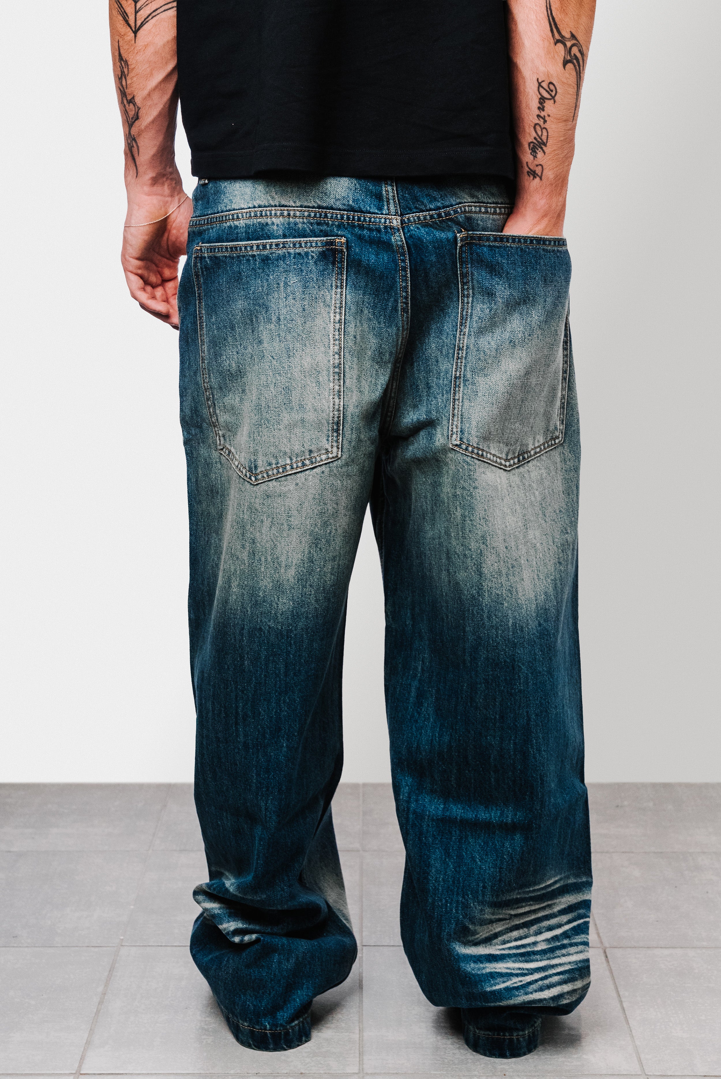PIERCING DOTS DARK BLUE DENIM JEANS - Shoebuya Design