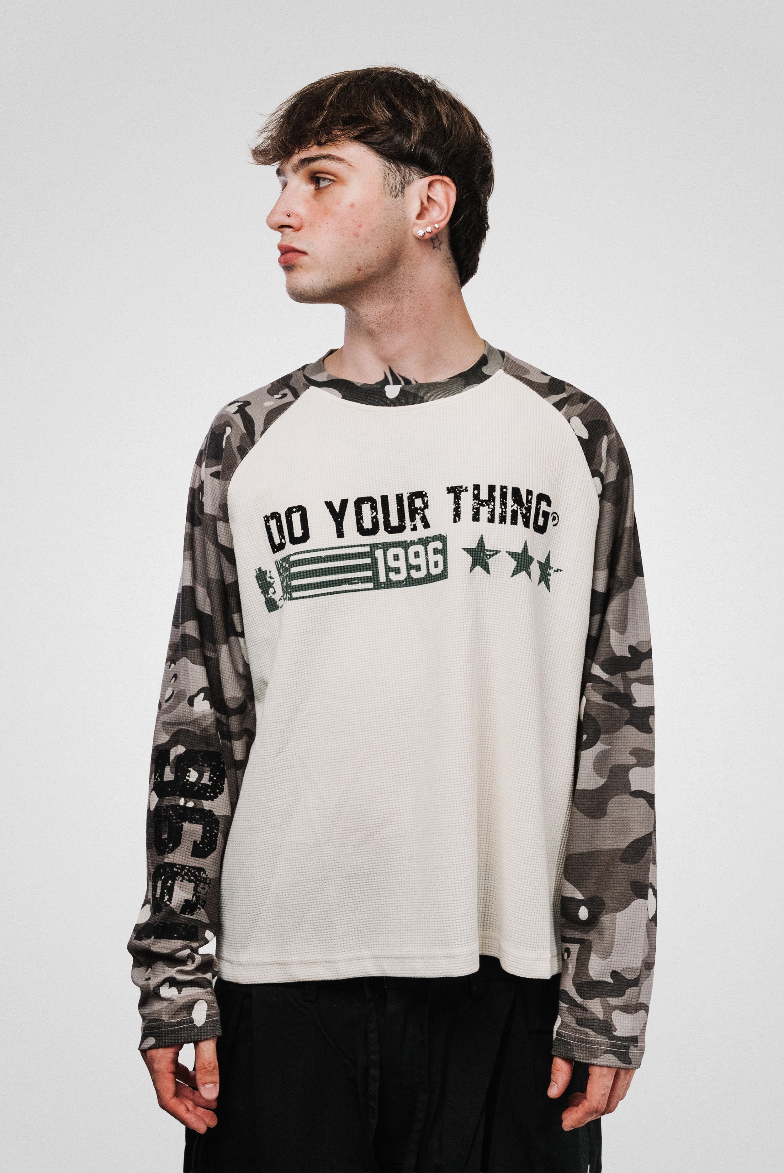 DO YOUR THING CAMO SLEEVE WAFFLE LONGSLEEVE CREAM - Shoebuya Design
