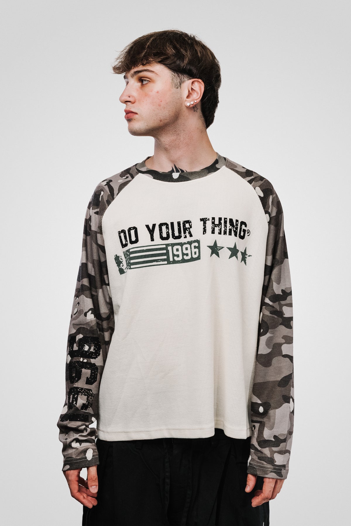 DO YOUR THING CAMO SLEEVE WAFFLE LONGSLEEVE CREAM - Shoebuya Design