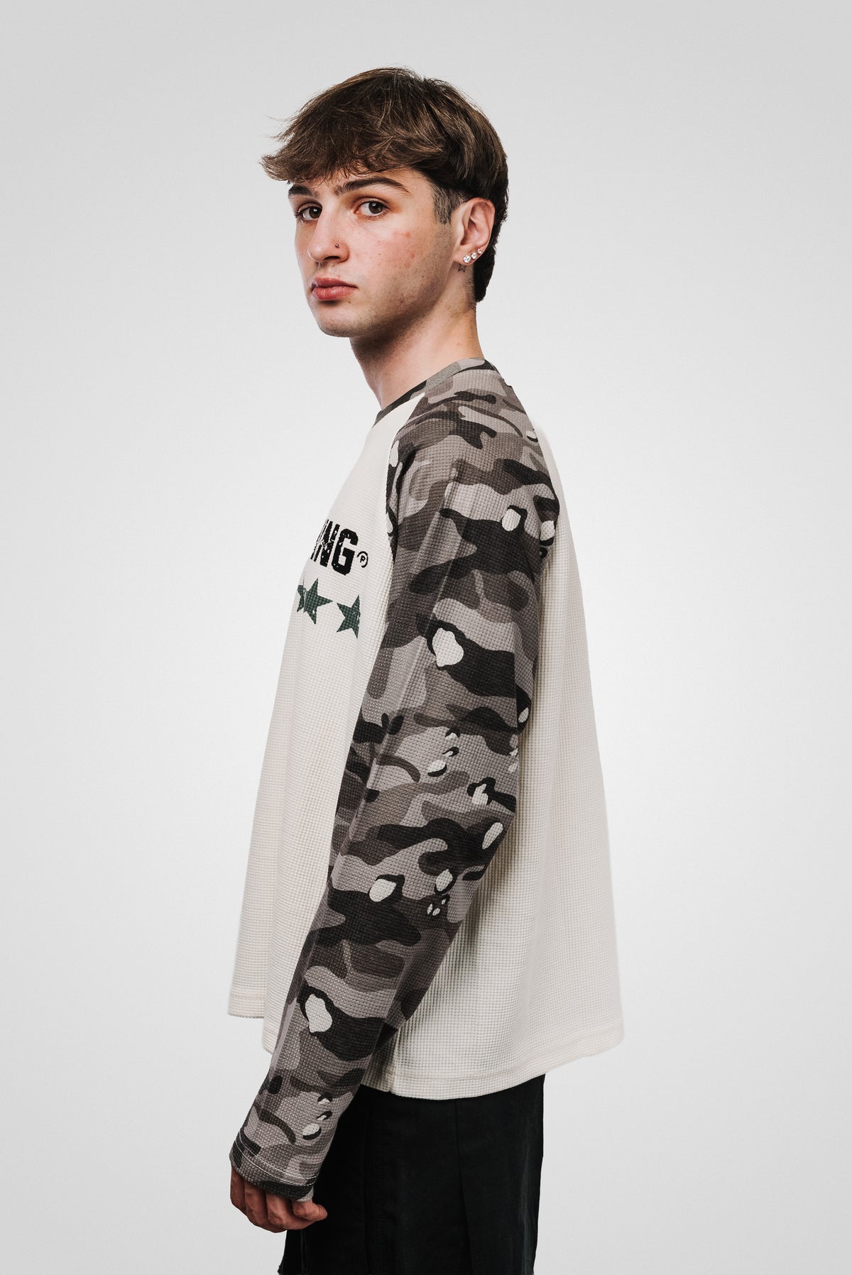 DO YOUR THING CAMO SLEEVE WAFFLE LONGSLEEVE CREAM - Shoebuya Design