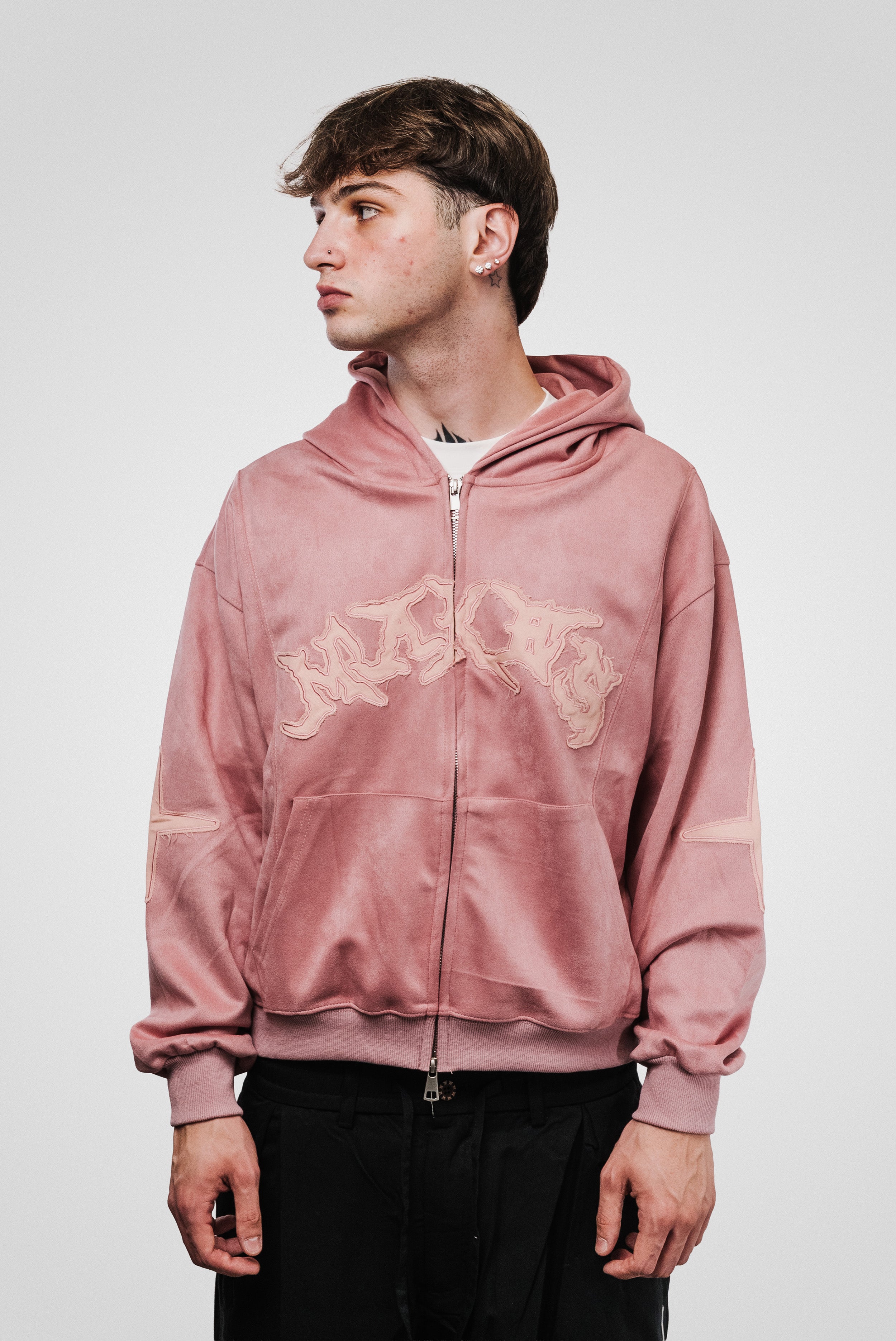 PINK SUEDE PATCH HOODIE - Shoebuya Design