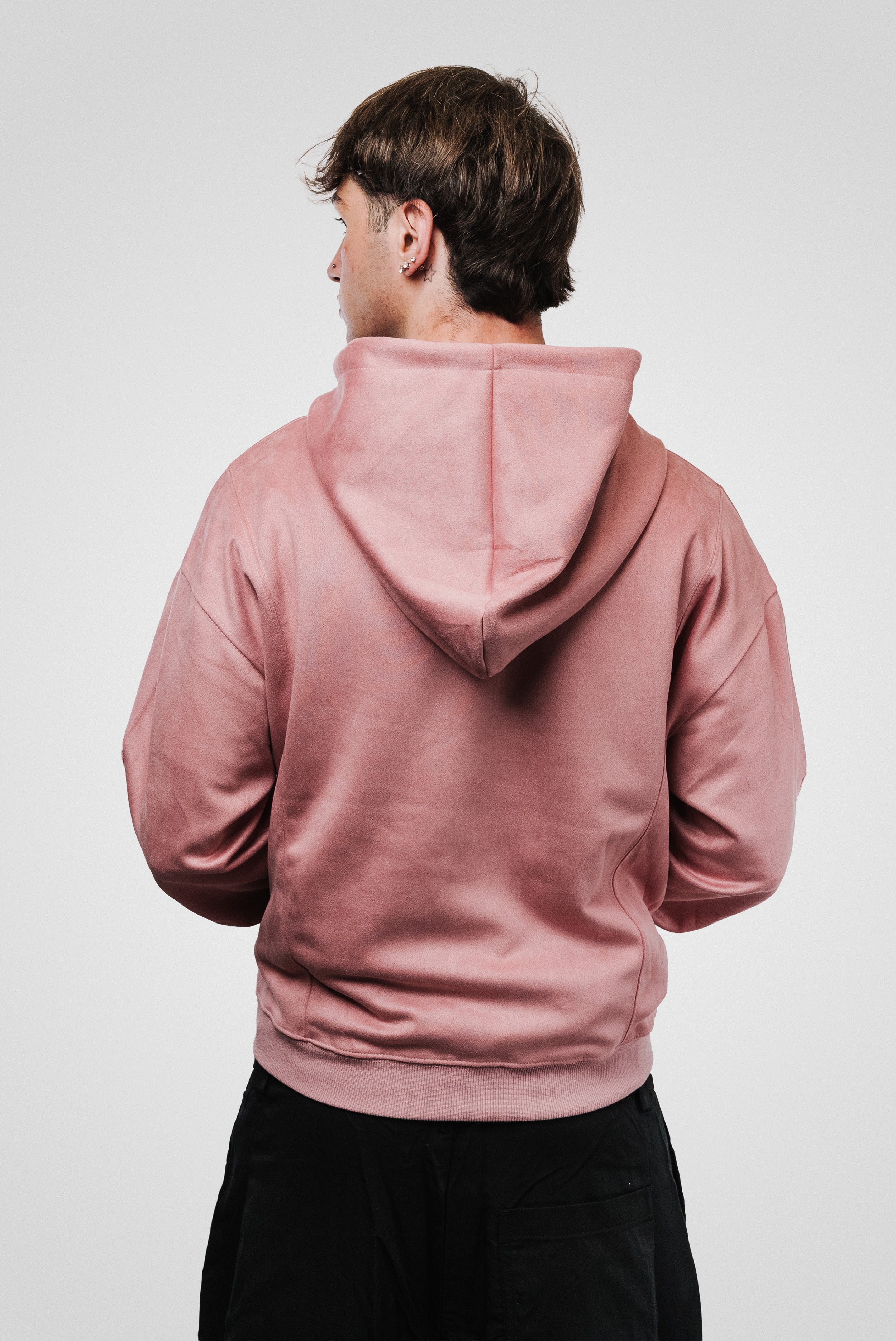 PINK SUEDE PATCH HOODIE - Shoebuya Design
