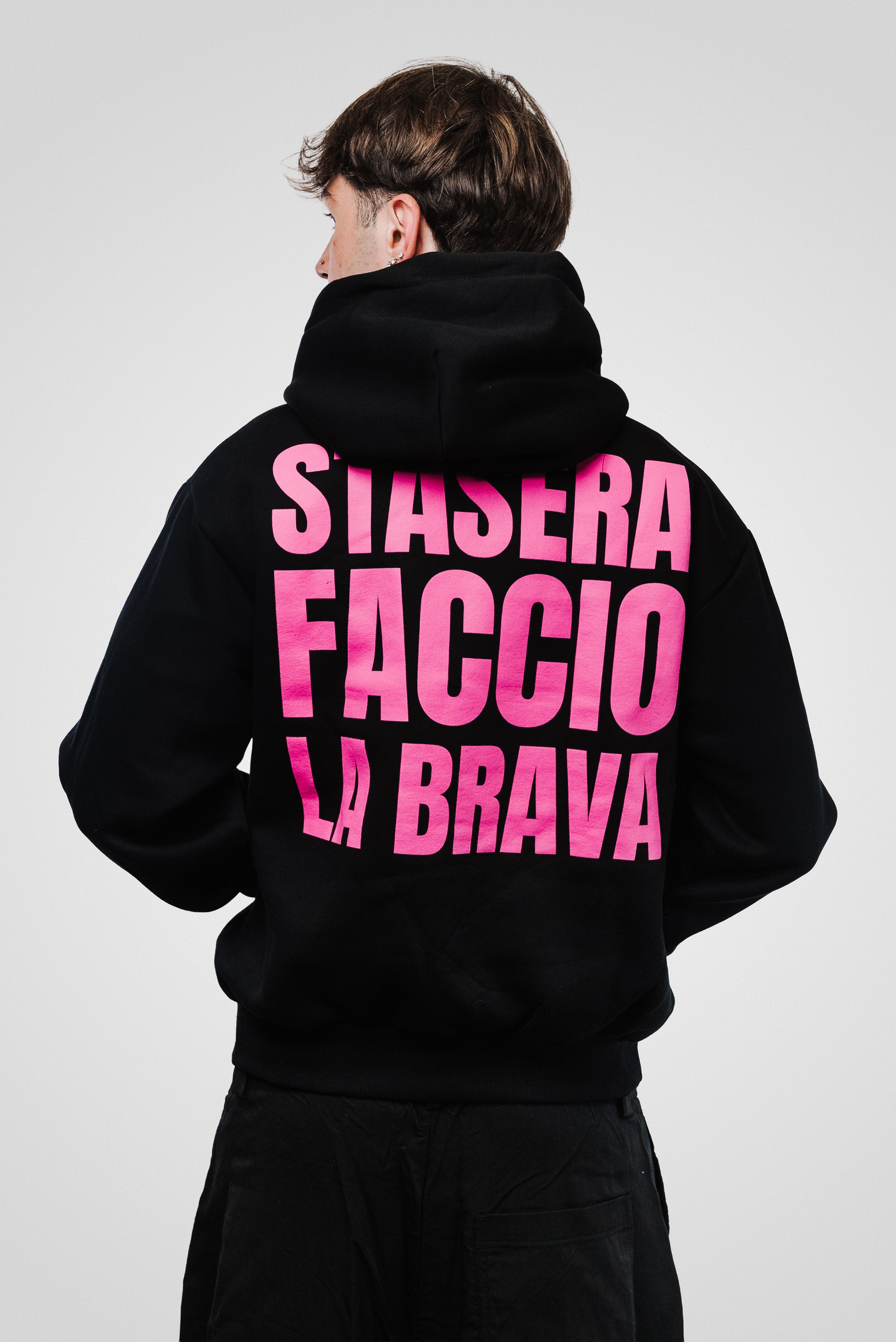 STASERA FACCIO LA BRAVA BLACK HOODIE - Replacement Brand