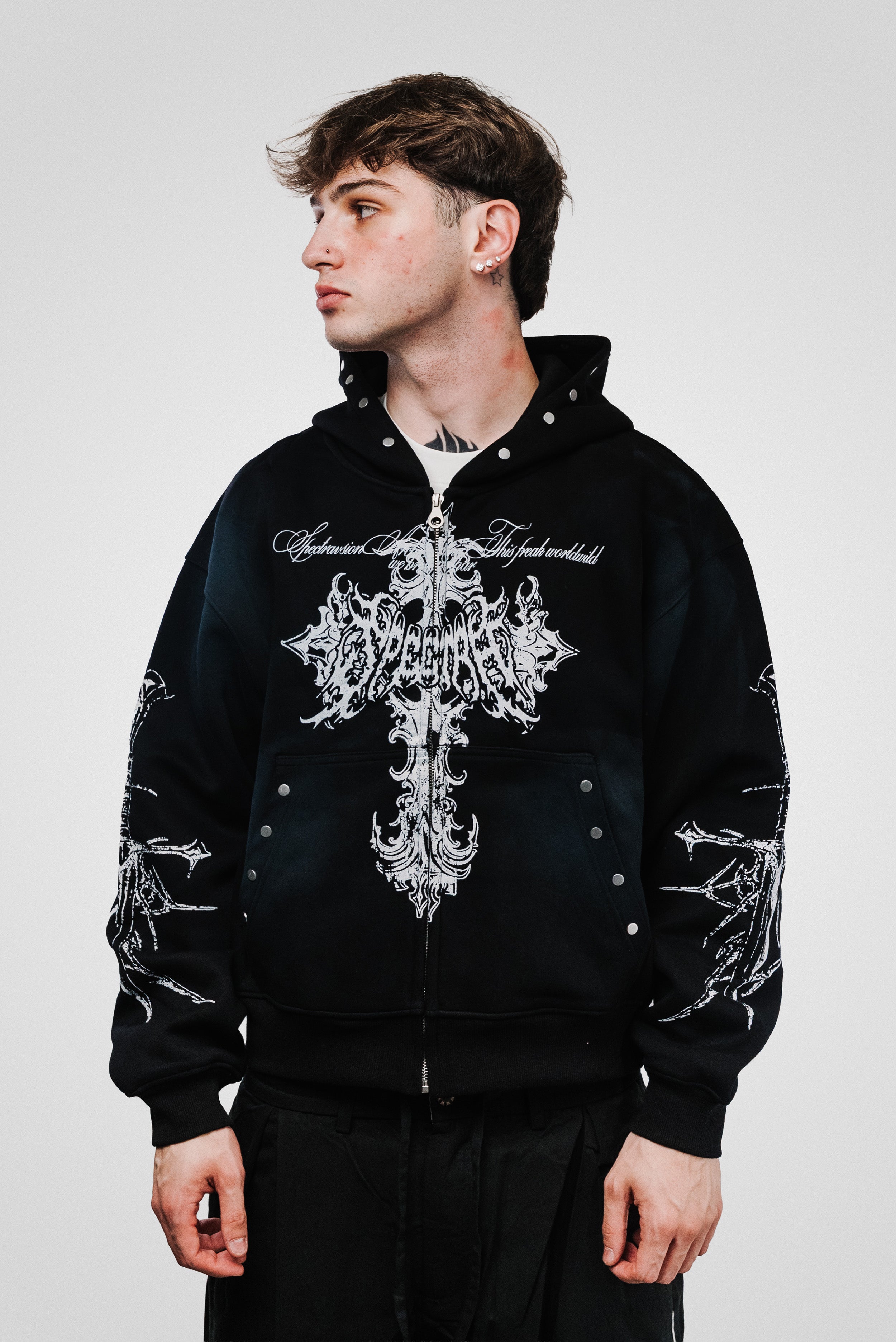 MAYBE GOTHIC WASHED BLACK HOODIE - Shoebuya Design