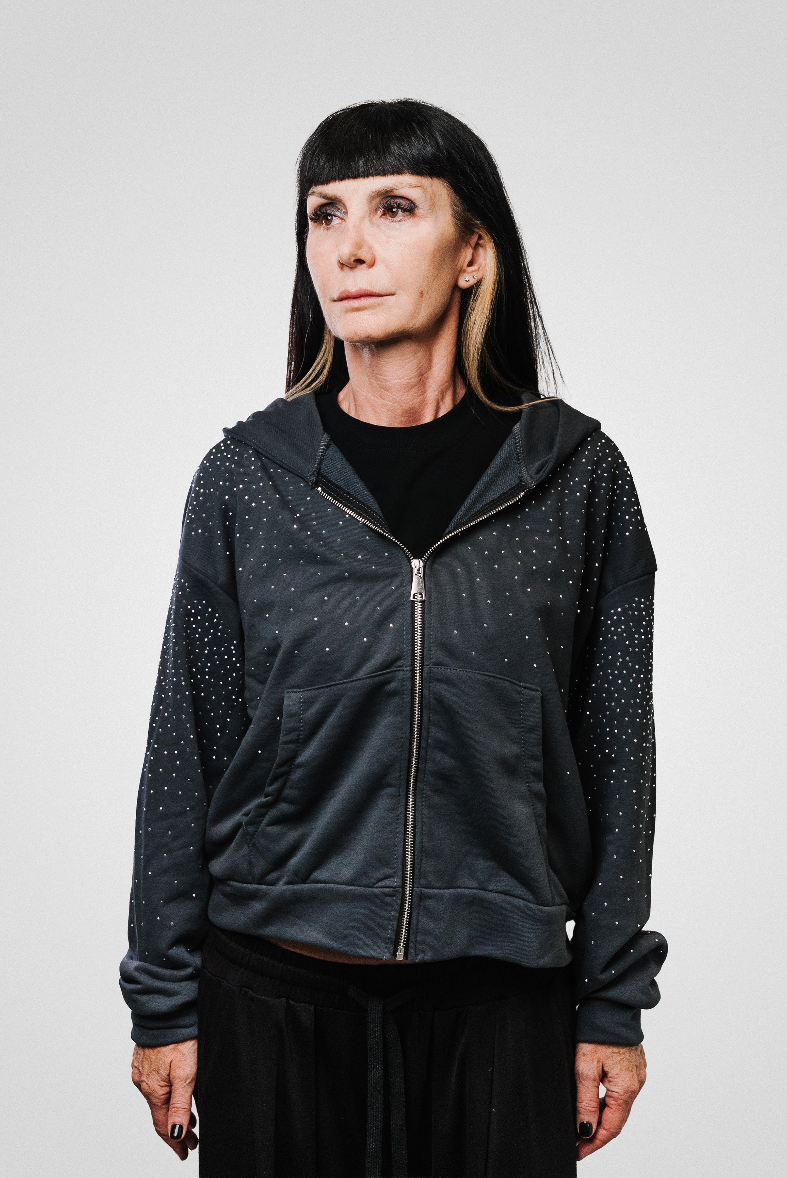 WOMEN GLITTER GREY HOODIE - Replacement Brand