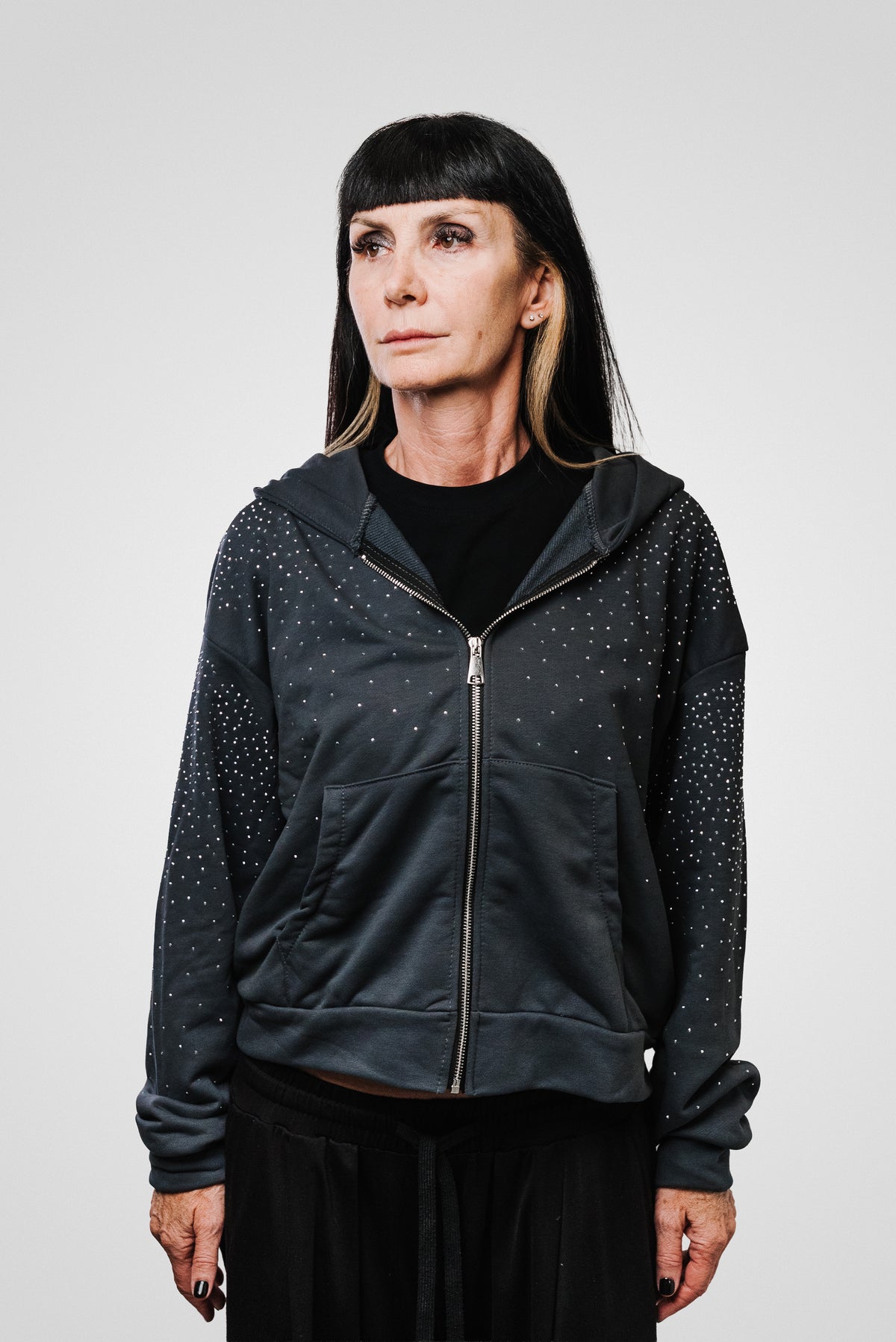 WOMEN GLITTER GREY HOODIE - Replacement Brand