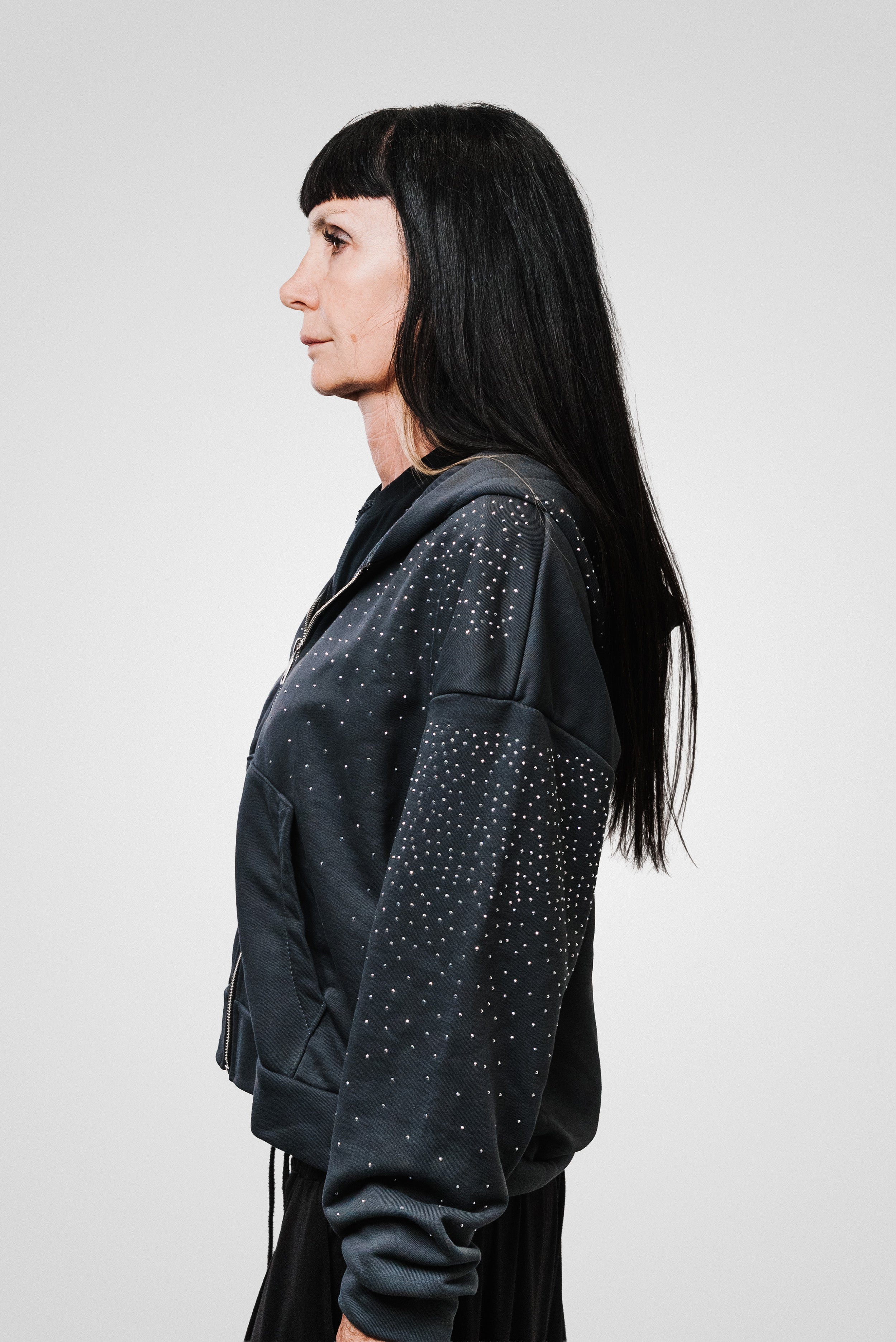 WOMEN GLITTER GREY HOODIE - Replacement Brand
