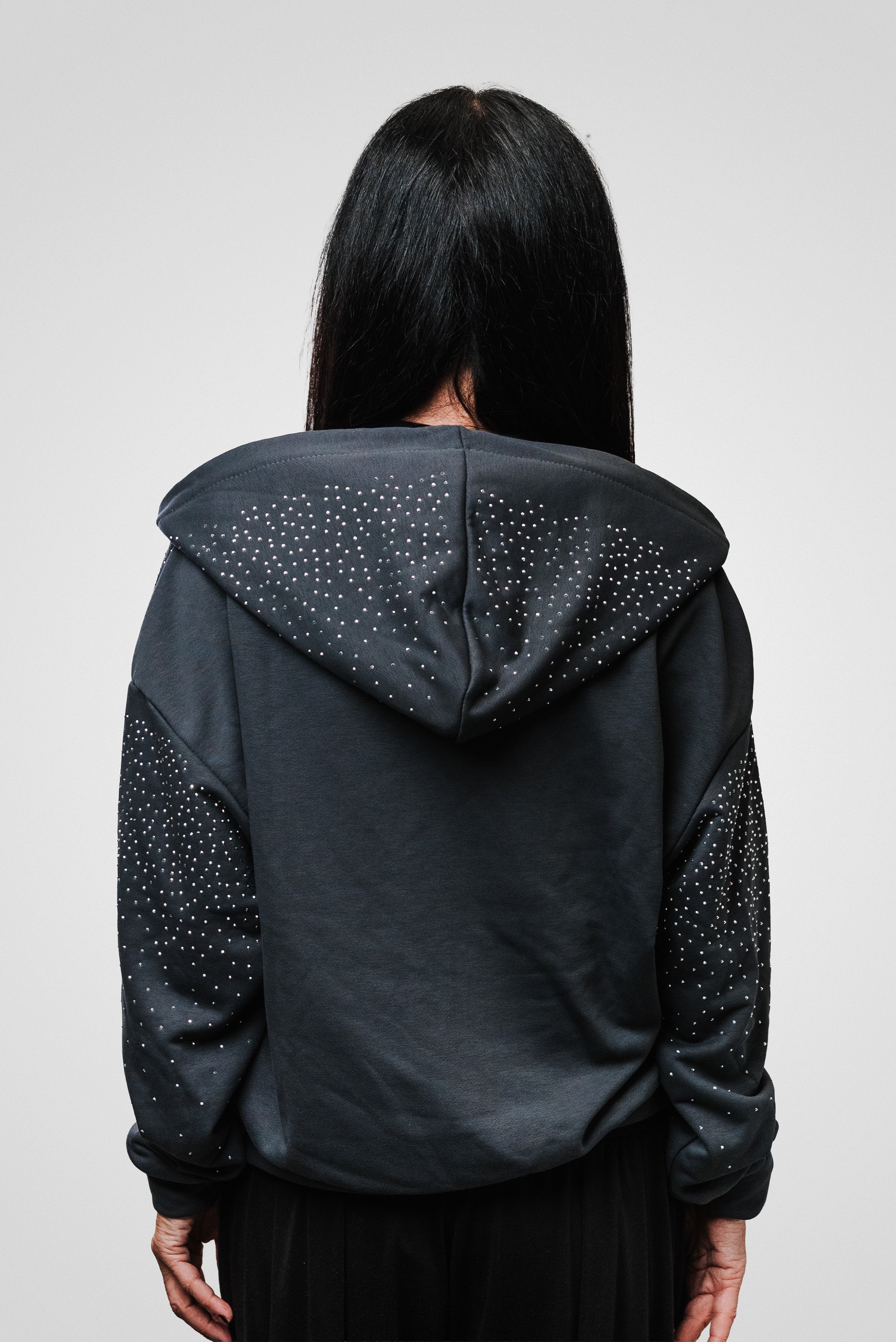 WOMEN GLITTER GREY HOODIE - Replacement Brand